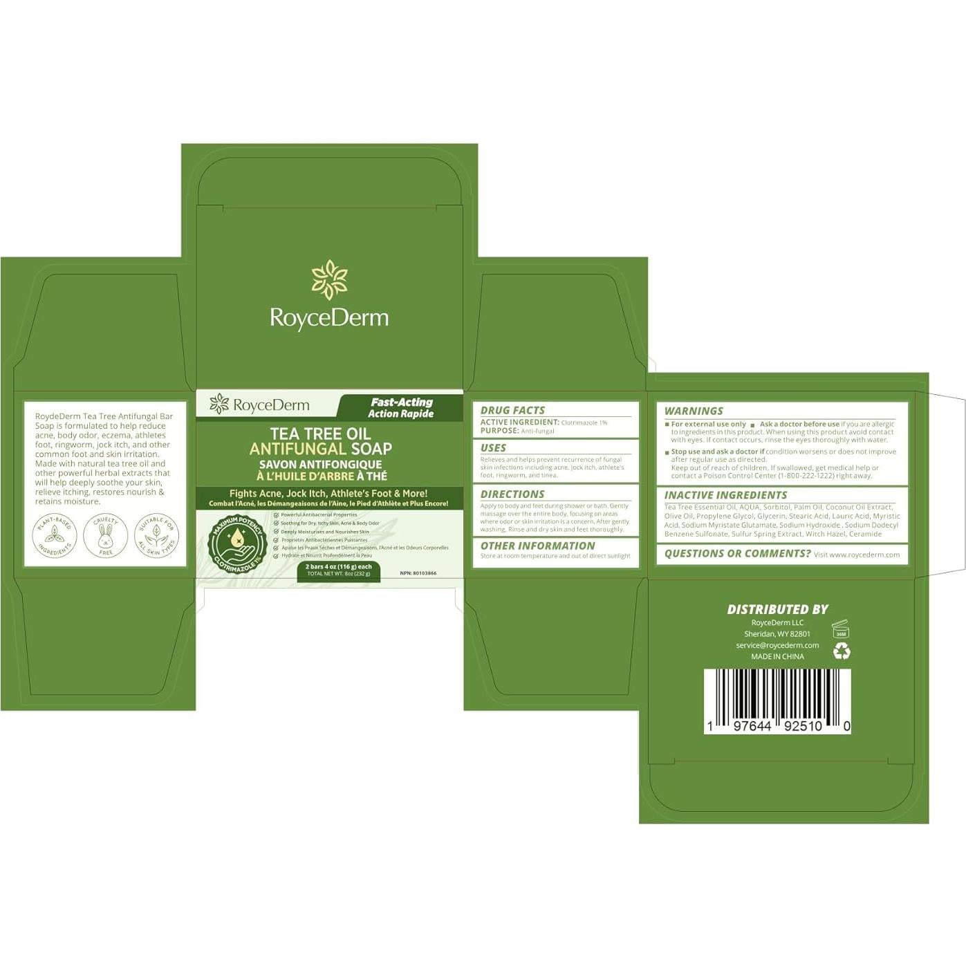 Jabón Antifúngico Antibacteriano Roycederm 226g Tea Tree