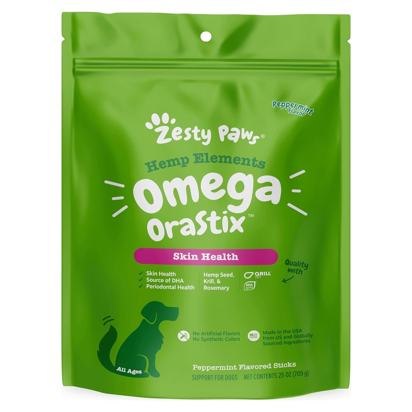 Zesty Paws OraStix para Perros 25oz - Palitos Omega con Salmón y Cáñamo
