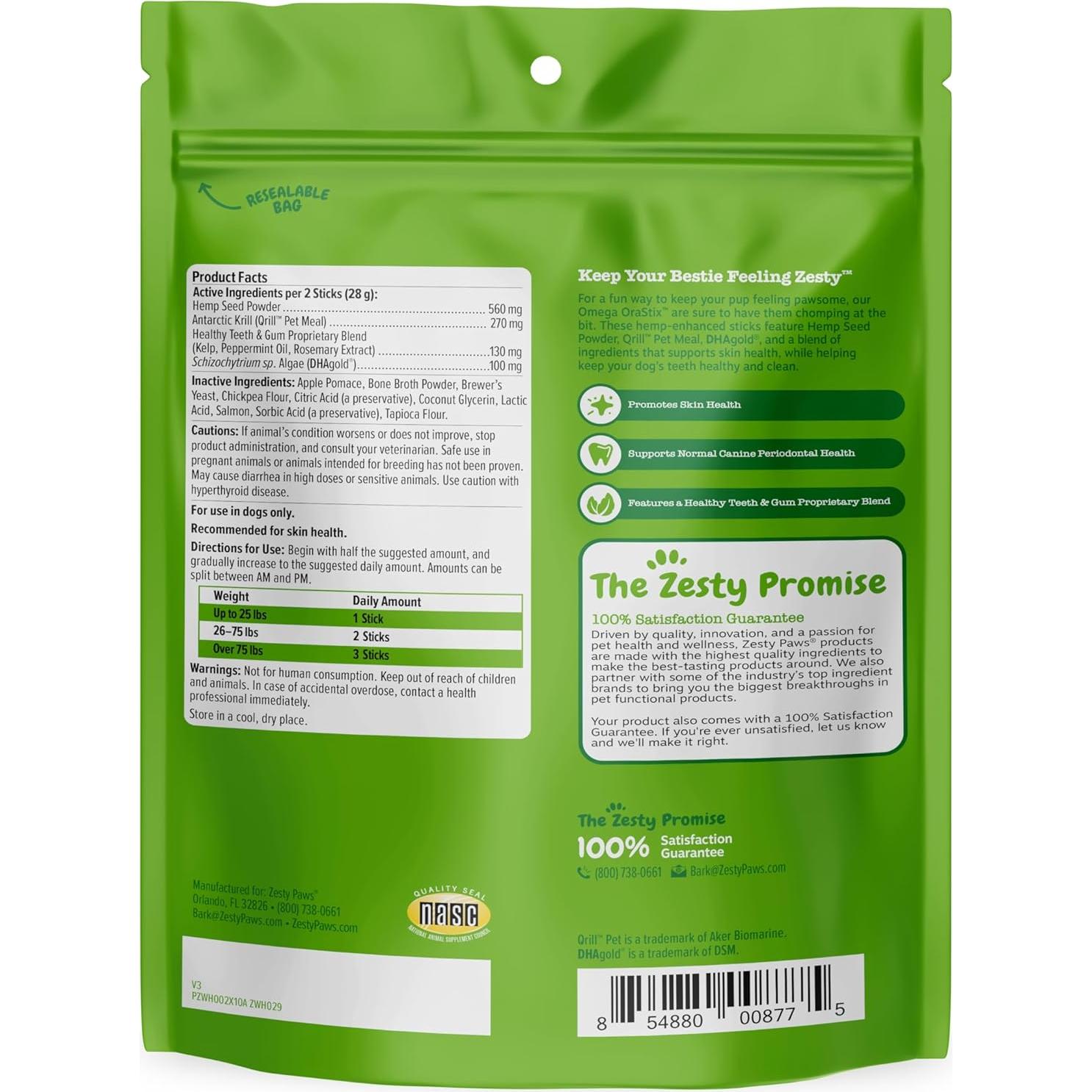 Zesty Paws OraStix para Perros 25oz - Palitos Omega con Salmón y Cáñamo