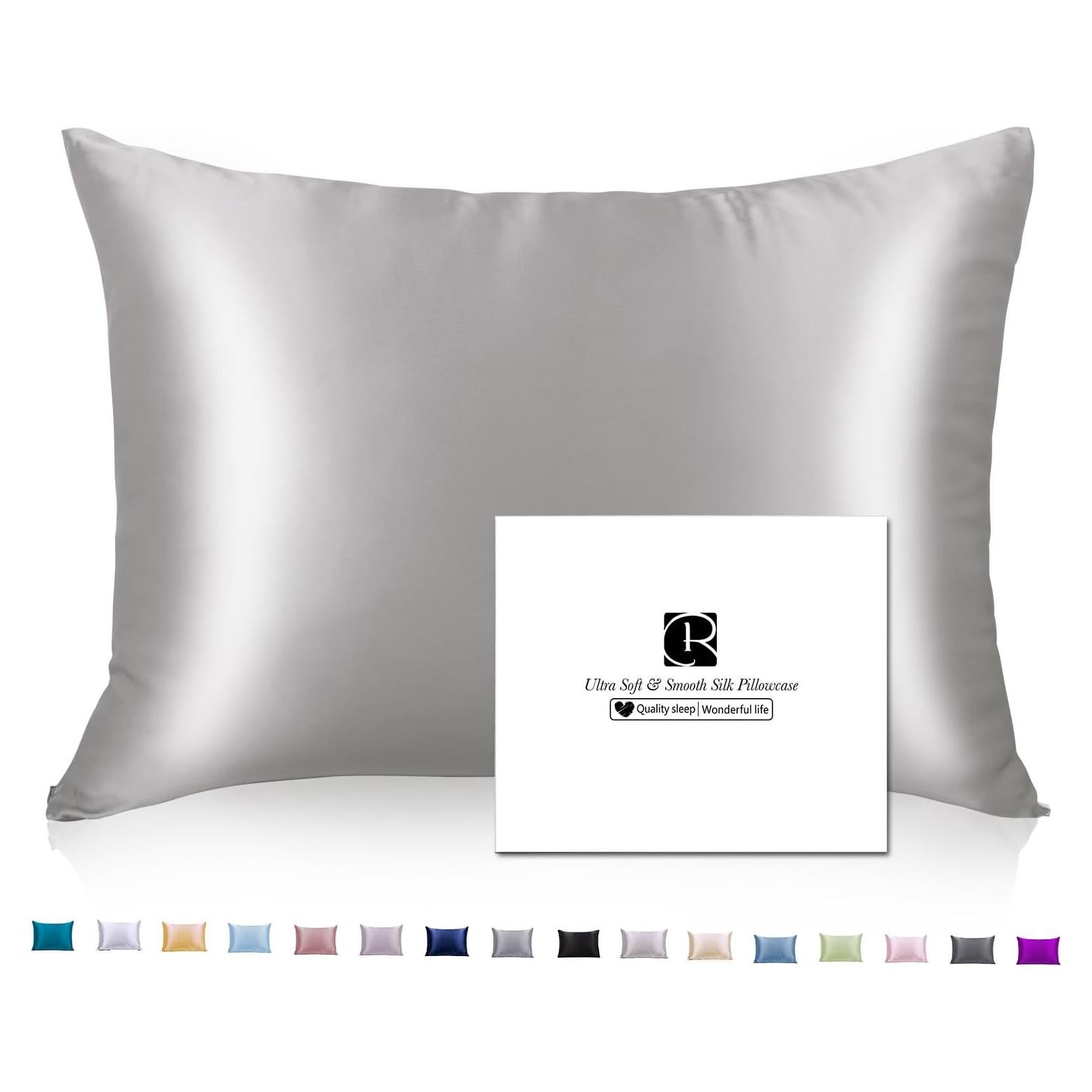 Funda de Almohada de Seda Ravmix 50.8x66 cm Gris Albaricoque