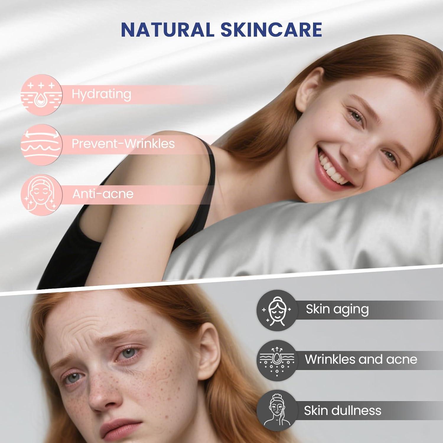 Funda de Almohada de Seda Ravmix 50.8x66 cm Gris Albaricoque