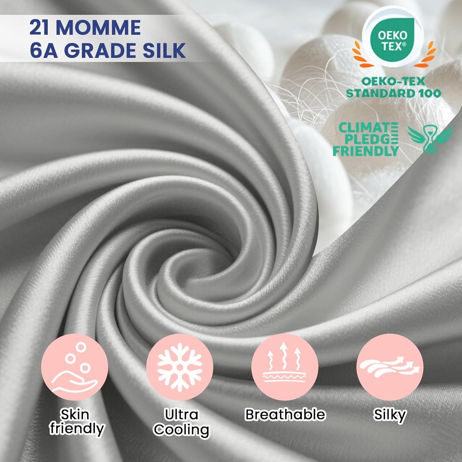 Funda de Almohada de Seda Ravmix 50.8x66 cm Gris Albaricoque