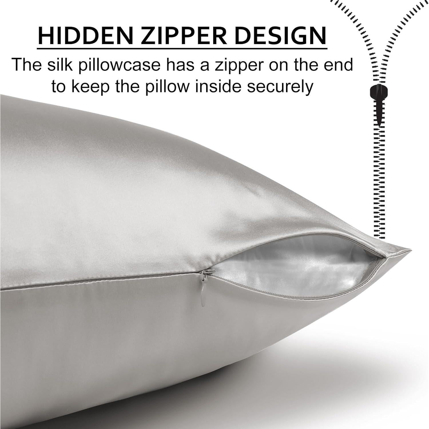 Funda de Almohada de Seda Ravmix 50.8x66 cm Gris Albaricoque