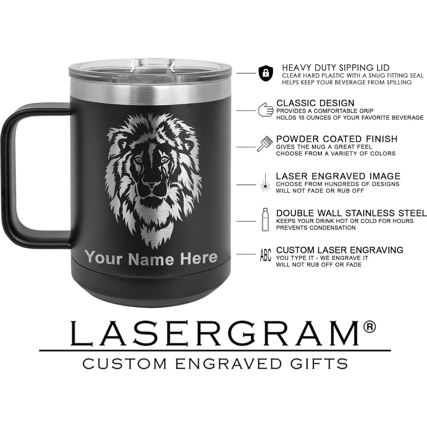 Taza de Café Aislada LaserGram 15oz Personalizada Negra