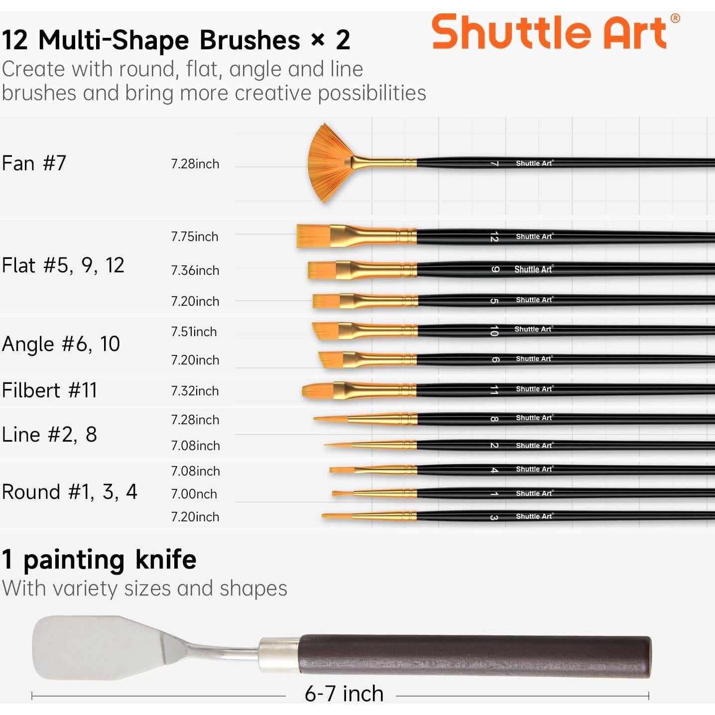 Set de Pintura Acrílica Shuttle Art 100 Colores 60ml con Pinceles