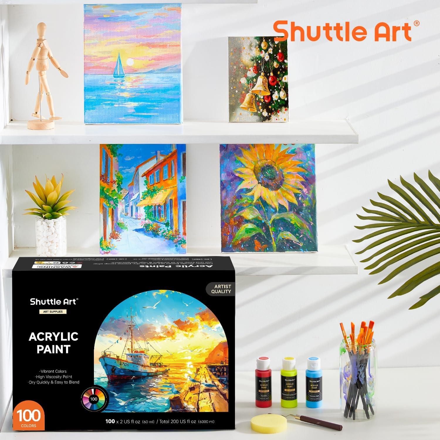 Set de Pintura Acrílica Shuttle Art 100 Colores 60ml con Pinceles