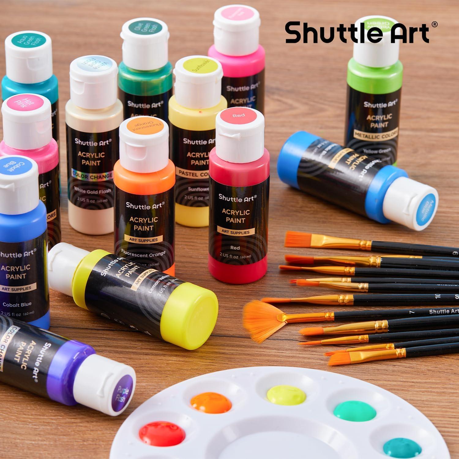 Set de Pintura Acrílica Shuttle Art 100 Colores 60ml con Pinceles