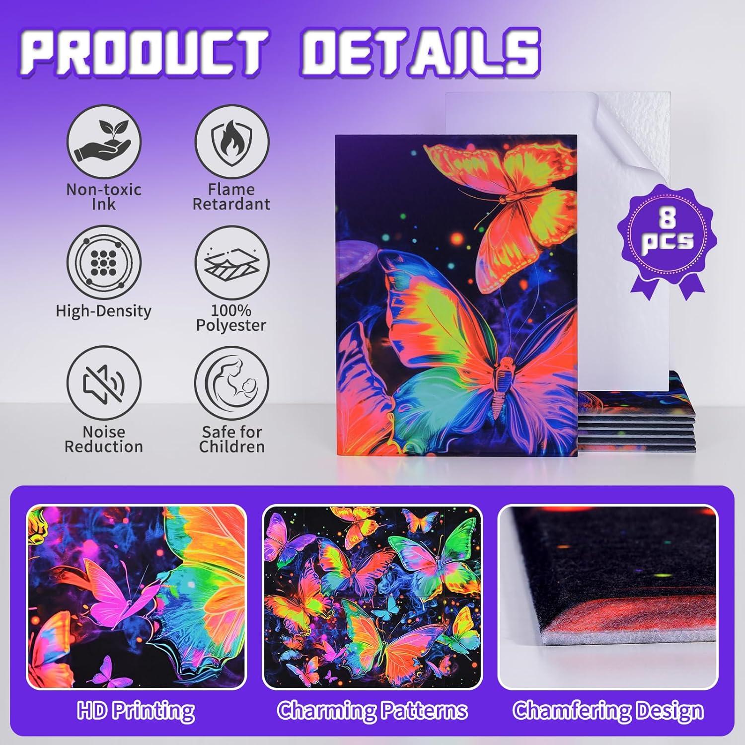 Paquete de 8 Paneles Acústicos Tutmyrea Luz Negra 121.92x81.28 cm