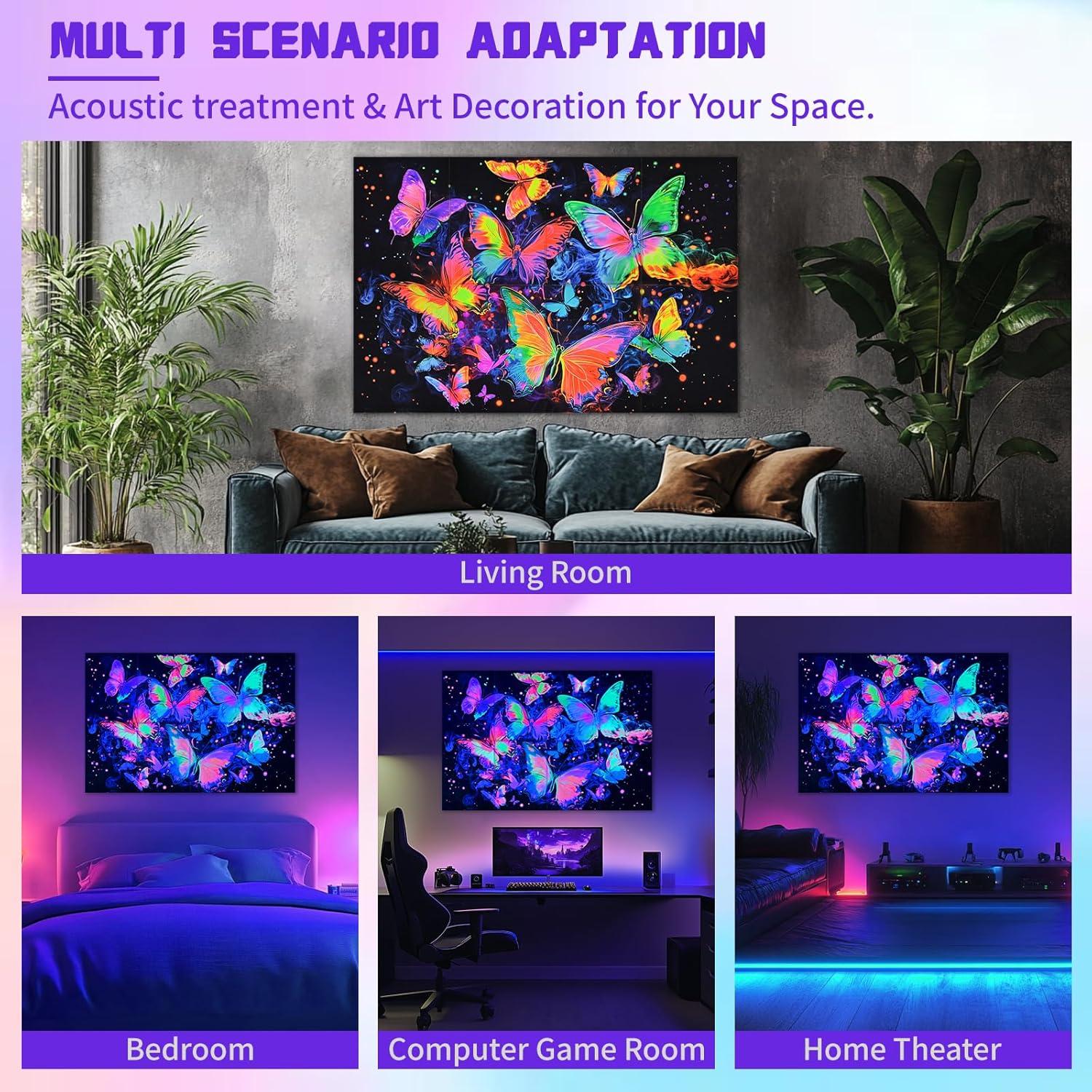 Paquete de 8 Paneles Acústicos Tutmyrea Luz Negra 121.92x81.28 cm