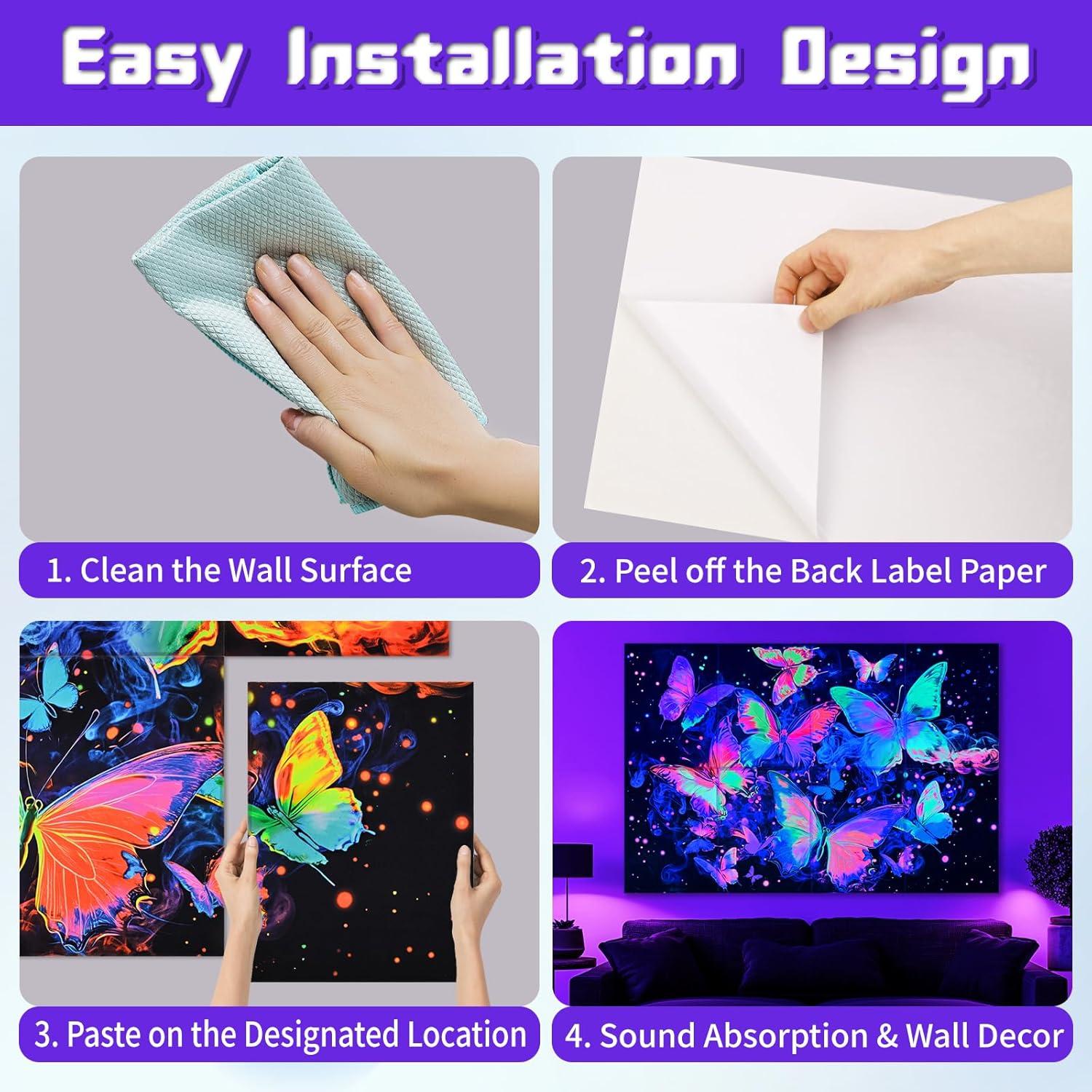 Paquete de 8 Paneles Acústicos Tutmyrea Luz Negra 121.92x81.28 cm