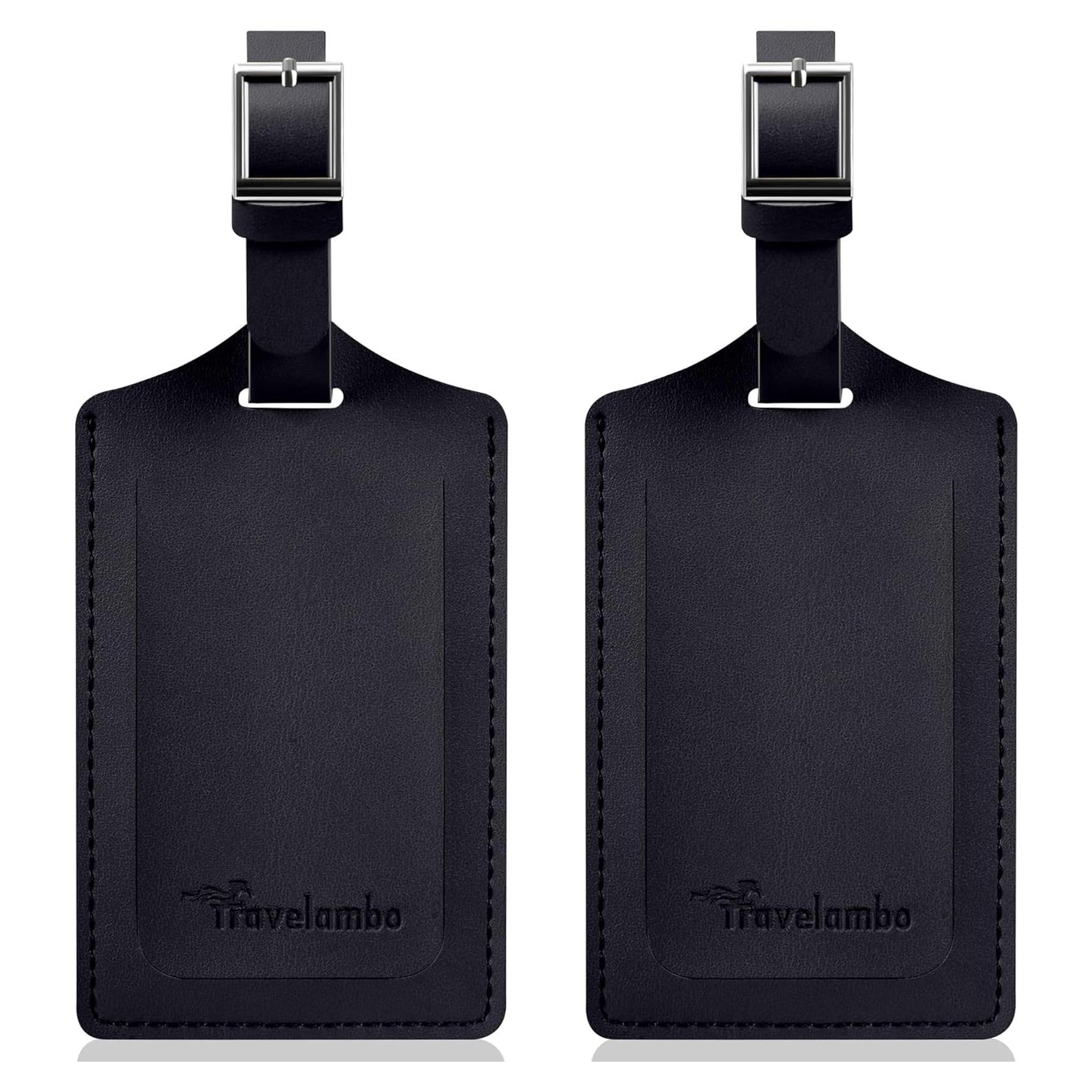 Etiquetas de Equipaje Travelambo de Cuero Sintético - 2 Pzas, Negro