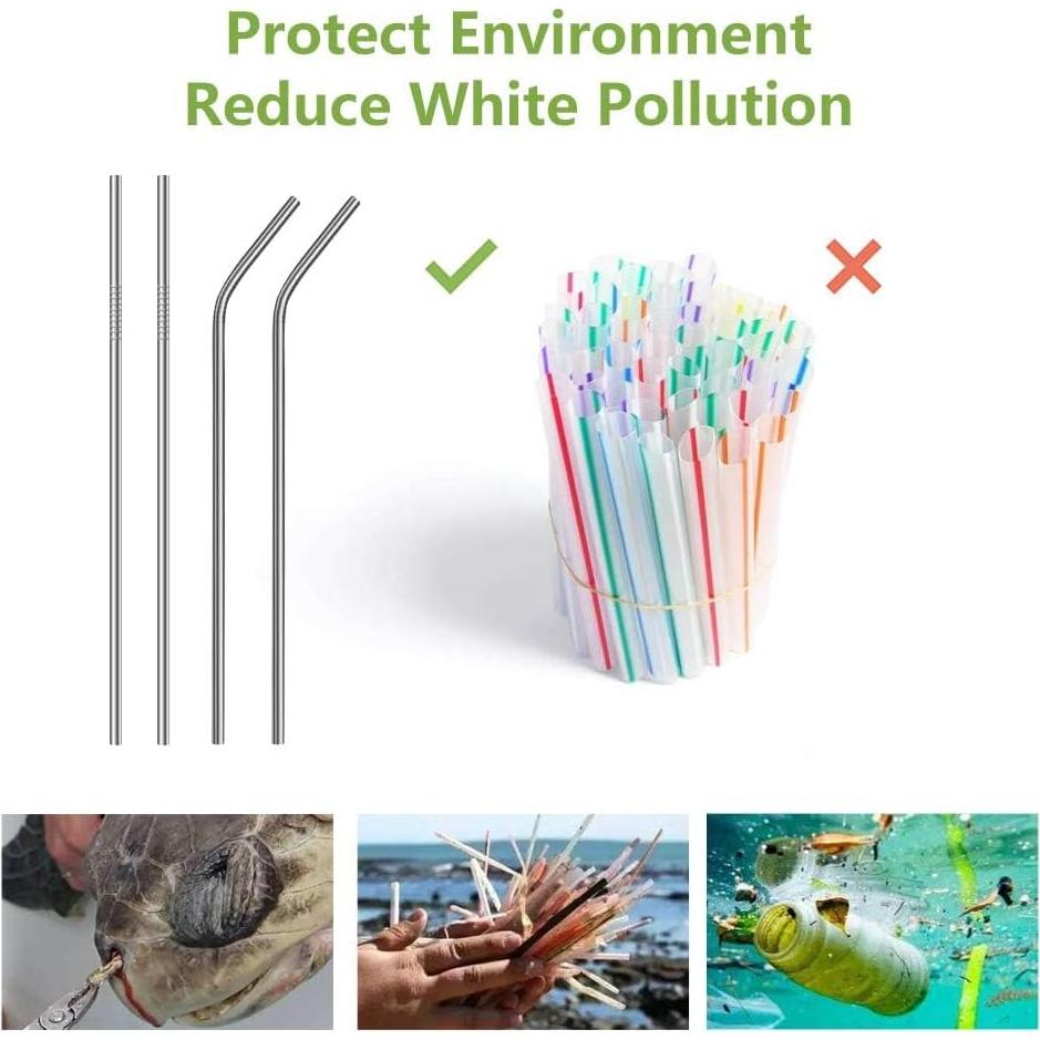 4PCS Reusable Metal Straws,8.5" Stainless Steel Straws with Case -Cleaning Brush for 20/30 Oz for Tumblers (Silver)