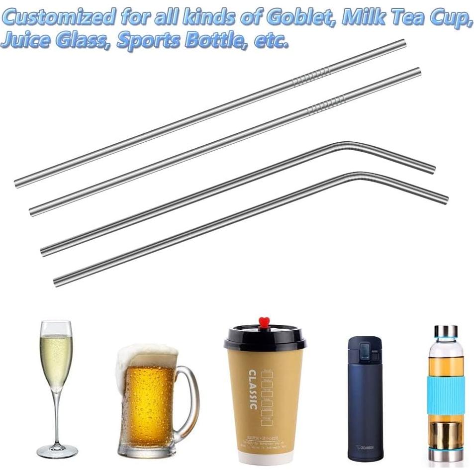 4PCS Reusable Metal Straws,8.5" Stainless Steel Straws with Case -Cleaning Brush for 20/30 Oz for Tumblers (Silver)