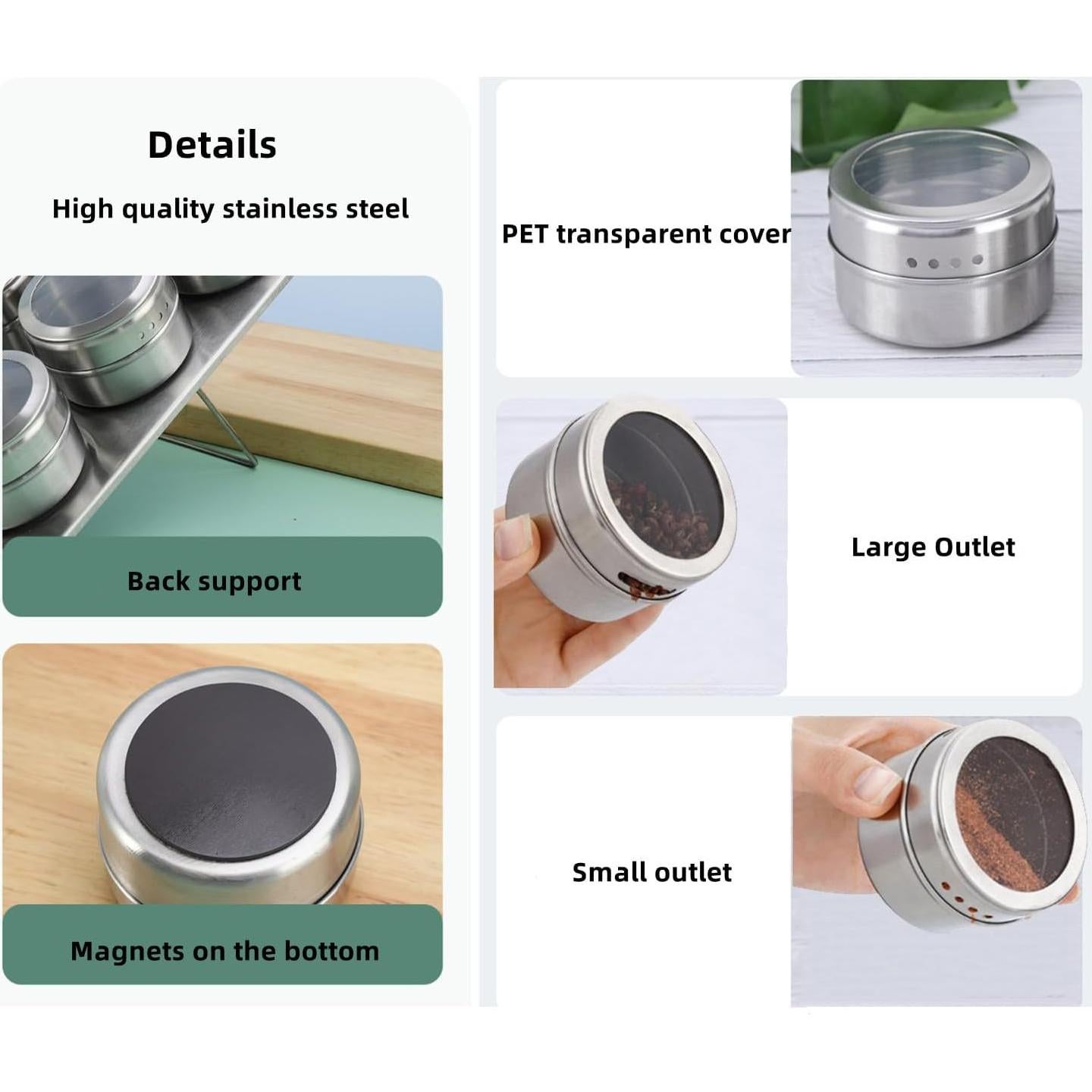 Set de 4 Latas Magnéticas para Especias XZJMY con Placa de Pared