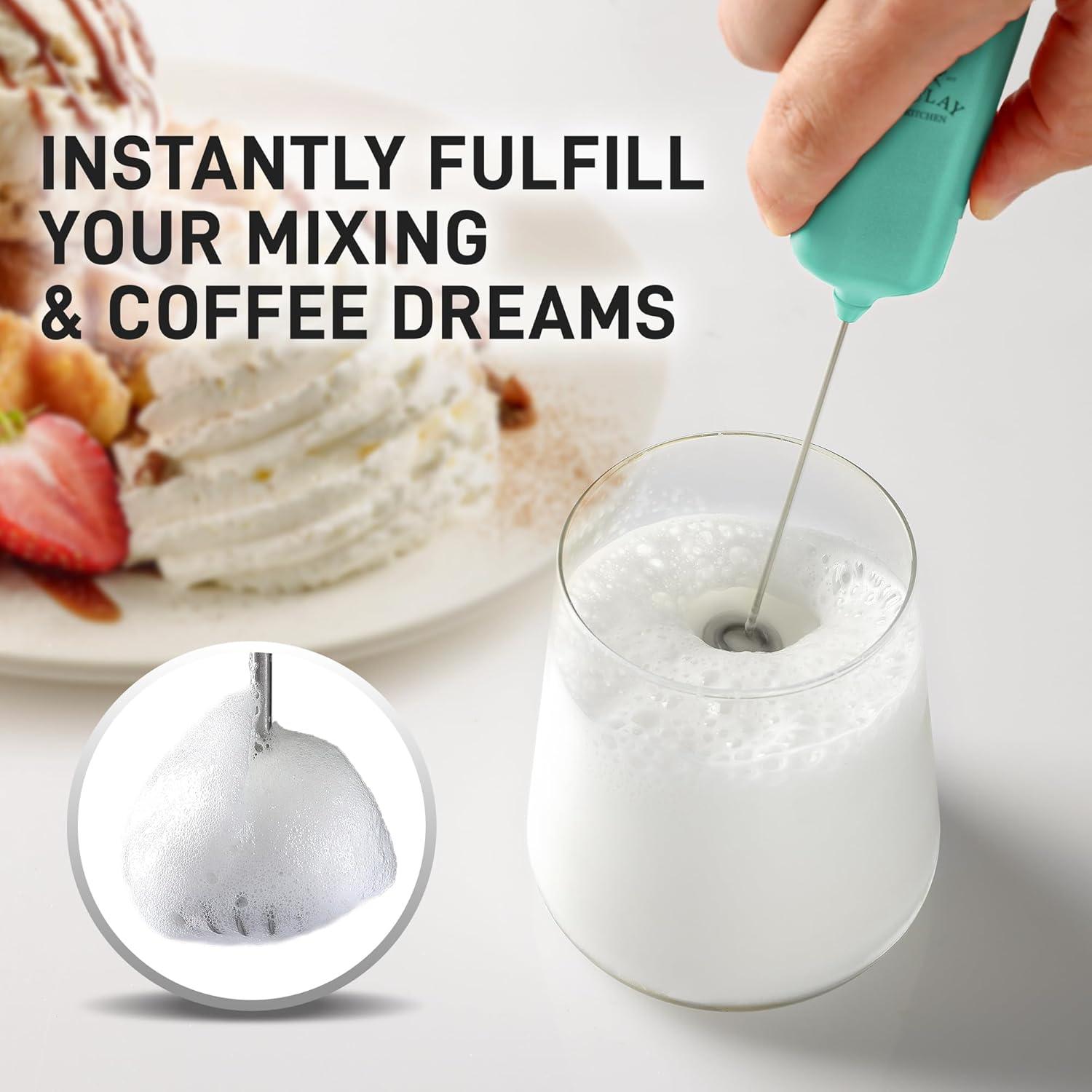 Powerful Milk Frother Wand - Mini & Mighty Handheld Drink Mixer - Portable Coffee Frother For Latte, Cappuccino, Matcha, Hot Chocolate, Creamer - Aqua