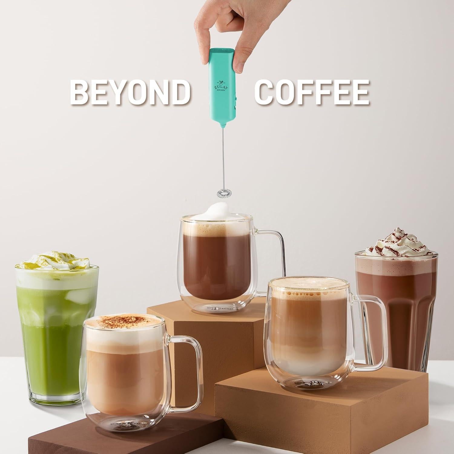 Powerful Milk Frother Wand - Mini & Mighty Handheld Drink Mixer - Portable Coffee Frother For Latte, Cappuccino, Matcha, Hot Chocolate, Creamer - Aqua
