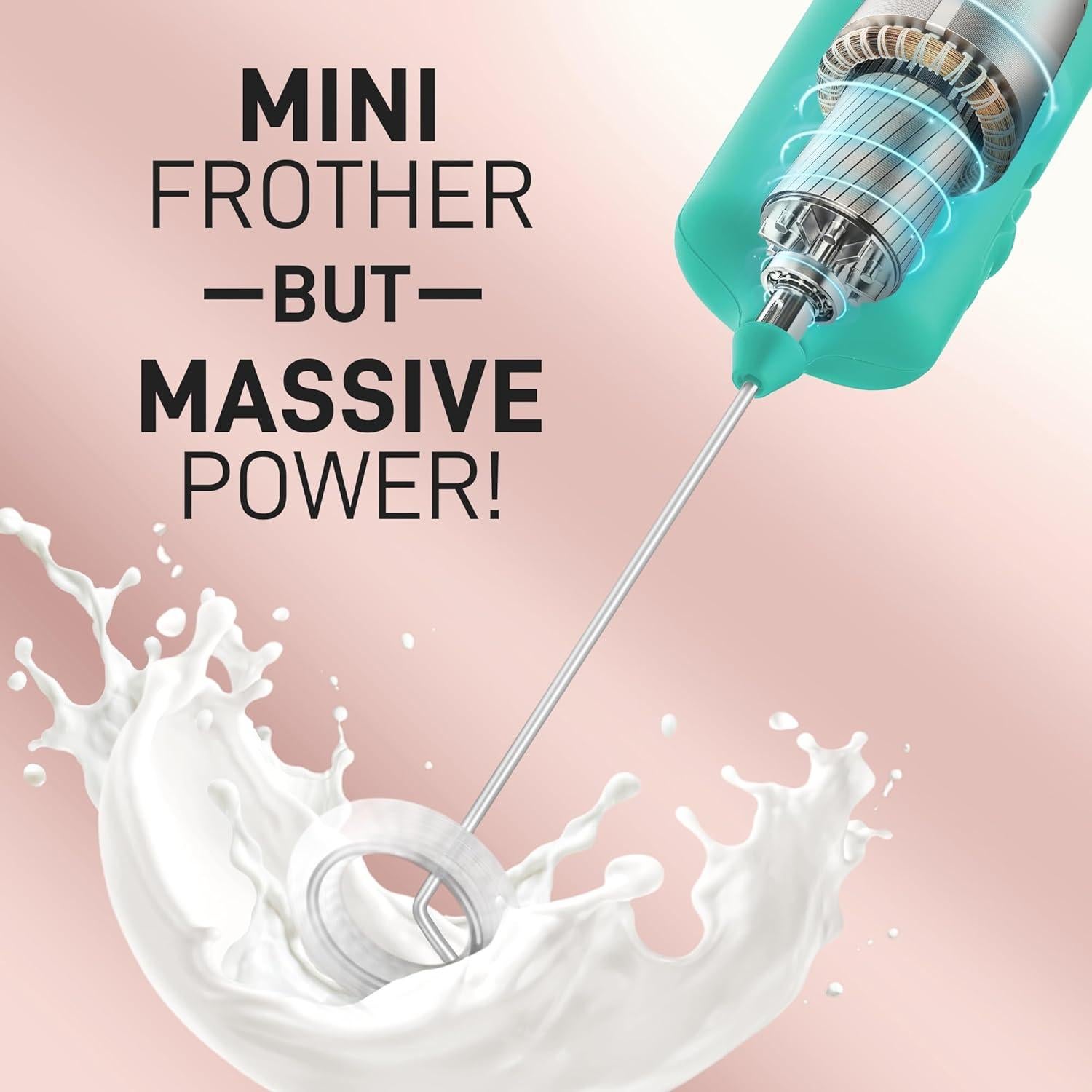 Powerful Milk Frother Wand - Mini & Mighty Handheld Drink Mixer - Portable Coffee Frother For Latte, Cappuccino, Matcha, Hot Chocolate, Creamer - Aqua