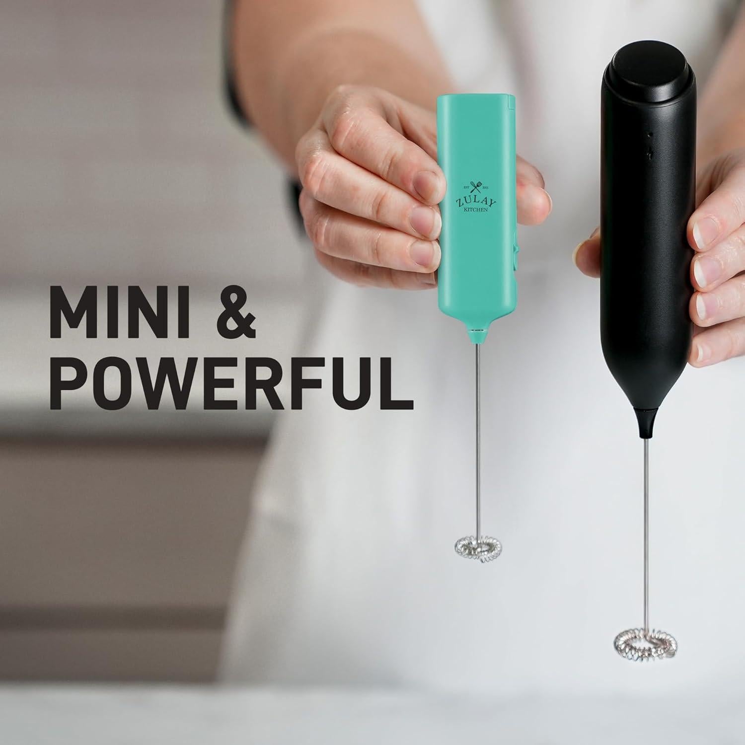 Powerful Milk Frother Wand - Mini & Mighty Handheld Drink Mixer - Portable Coffee Frother For Latte, Cappuccino, Matcha, Hot Chocolate, Creamer - Aqua