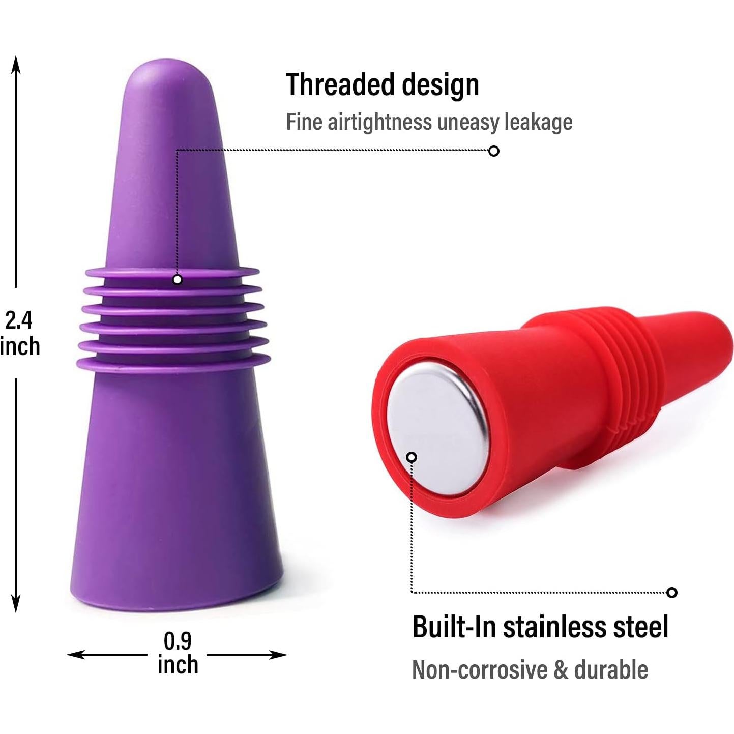 12 Tapones de Vino BOOMIBOO Silicona y Acero Inoxidable