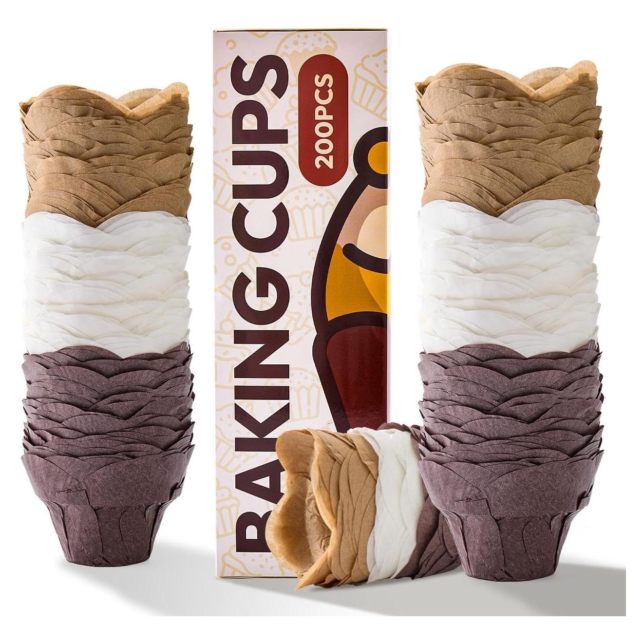 Forros para Cupcakes Tulipán de Loto Katbite 200pcs - Antiadherentes y Resistentes al Calor