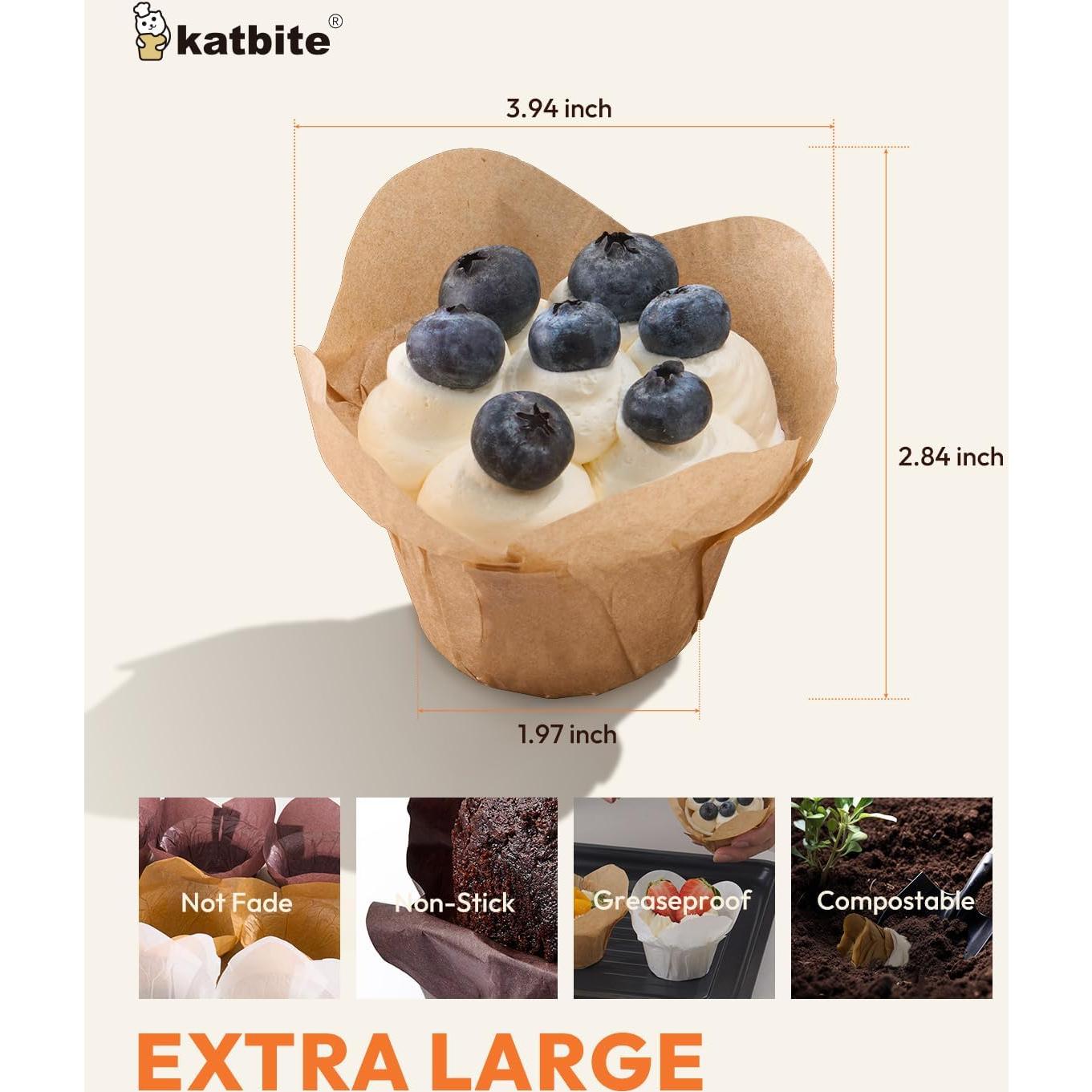 Forros para Cupcakes Tulipán de Loto Katbite 200pcs - Antiadherentes y Resistentes al Calor