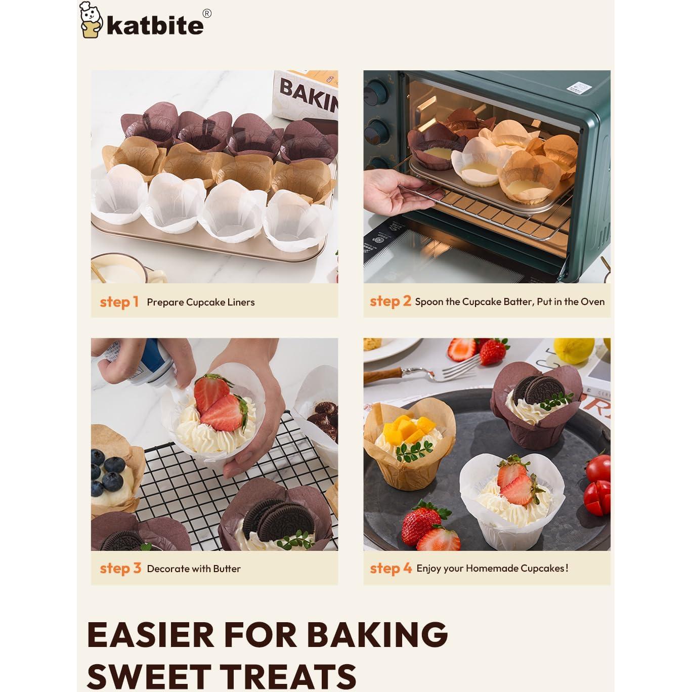 Forros para Cupcakes Tulipán de Loto Katbite 200pcs - Antiadherentes y Resistentes al Calor