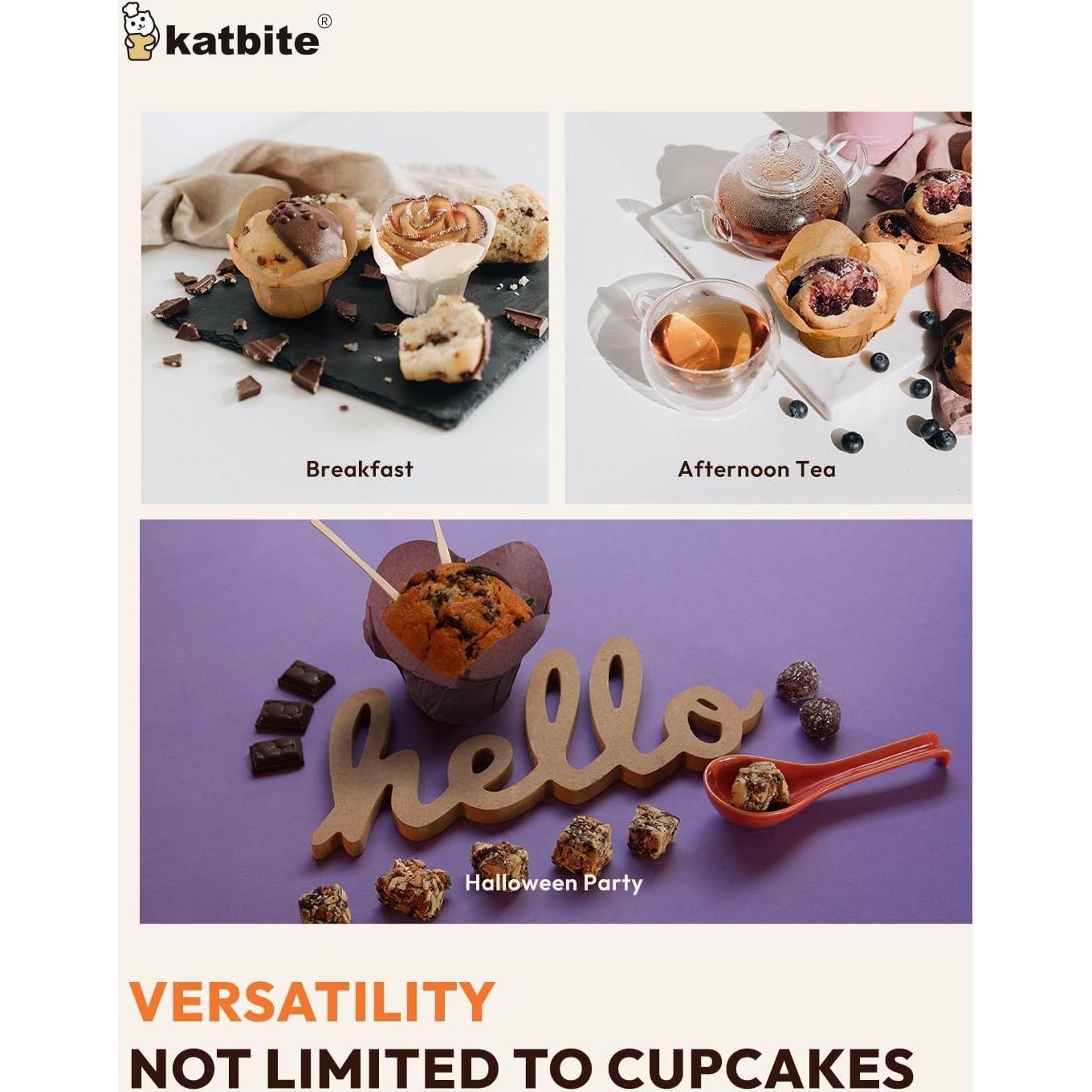 Forros para Cupcakes Tulipán de Loto Katbite 200pcs - Antiadherentes y Resistentes al Calor