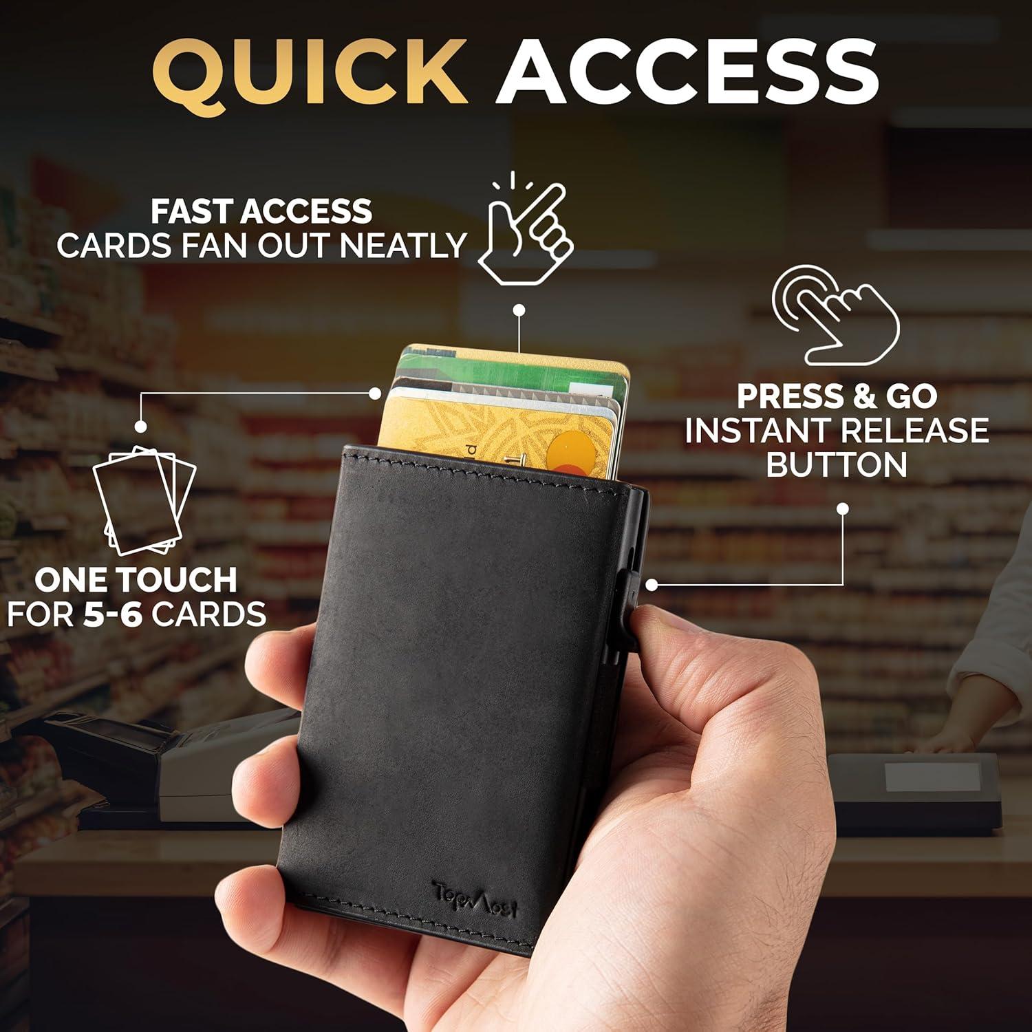 Billetera Pop Up de Cuero Genuino TopMost para Hombres RFID