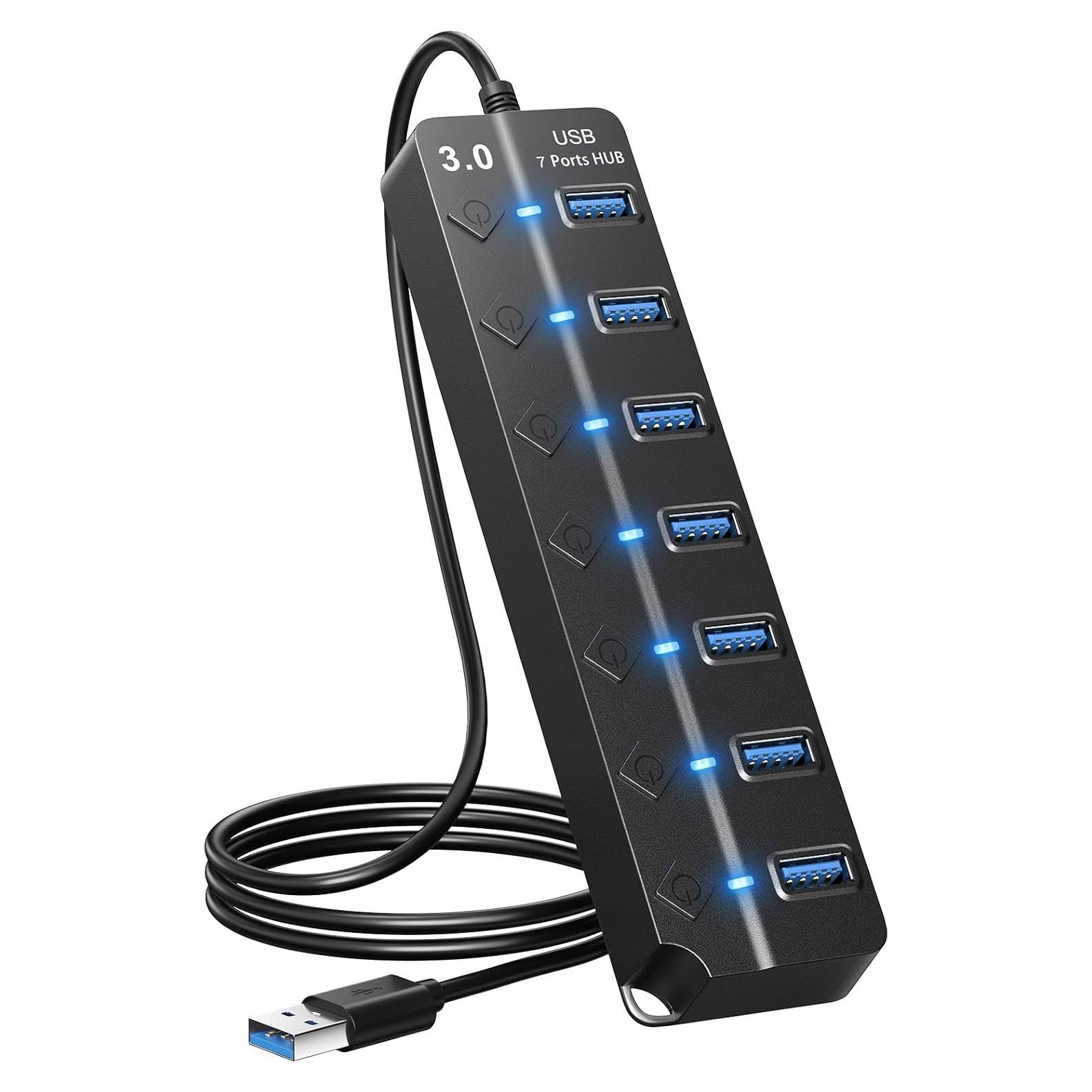 Hub USB 3.0 ONFINIO 7 Puertos con Interruptores y Luz Azul