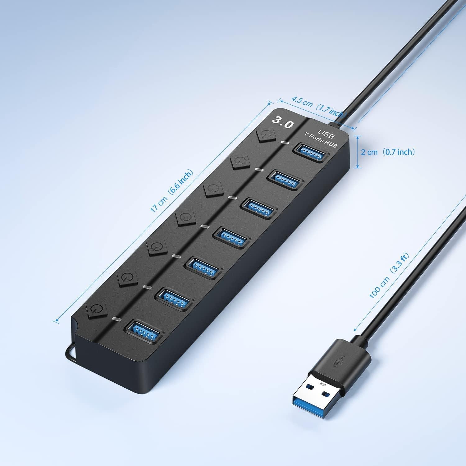 Hub USB 3.0 ONFINIO 7 Puertos con Interruptores y Luz Azul