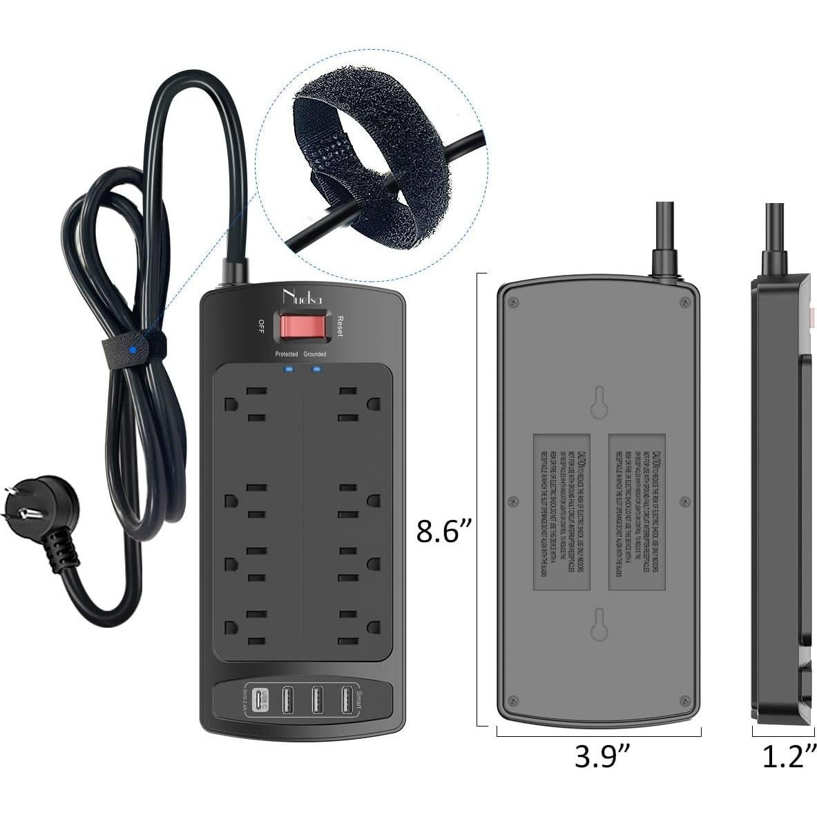 Regleta de Sobretensión Nuetsa 8 Salidas AC 4 USB 6 Pies