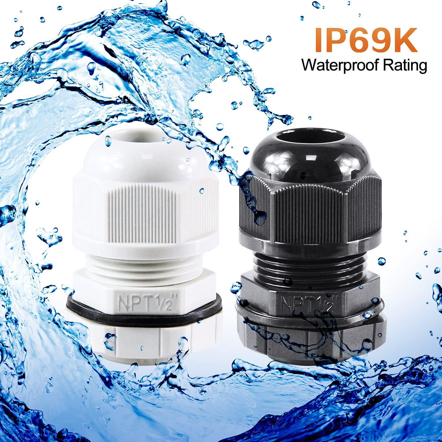 Glandes de Cable IP68 XHF 1" Nylon 2 Pcs Ajustables Negros