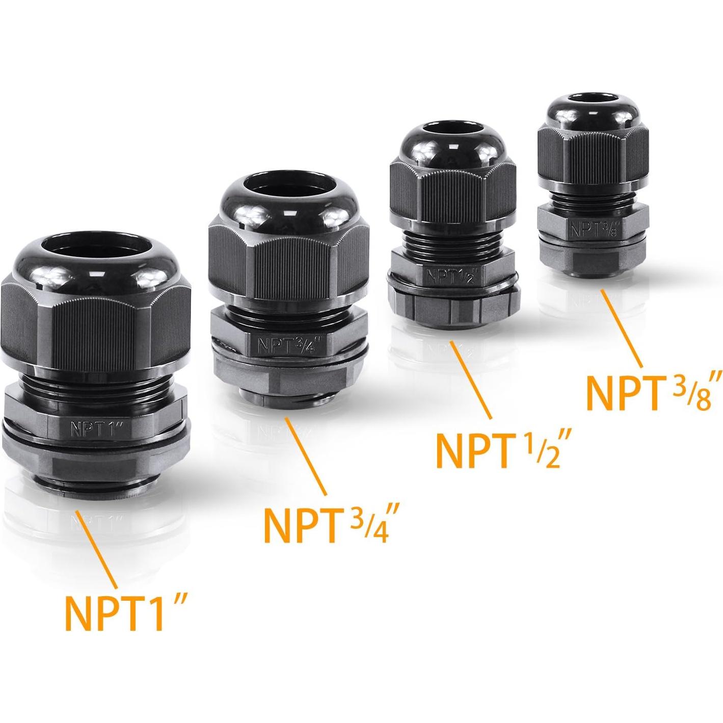 Glandes de Cable IP68 XHF 1" Nylon 2 Pcs Ajustables Negros