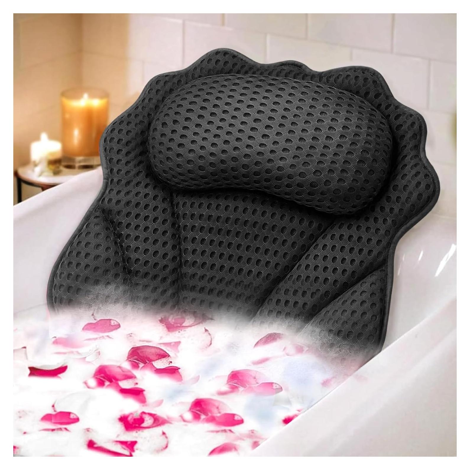 Almohada de baño RUVINCE ergonómica con 6 ventosas - Negro