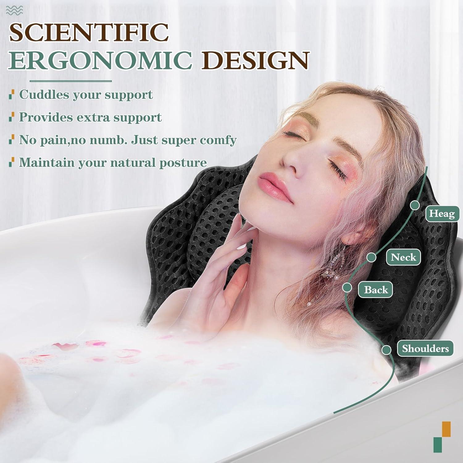 Almohada de baño RUVINCE ergonómica con 6 ventosas - Negro