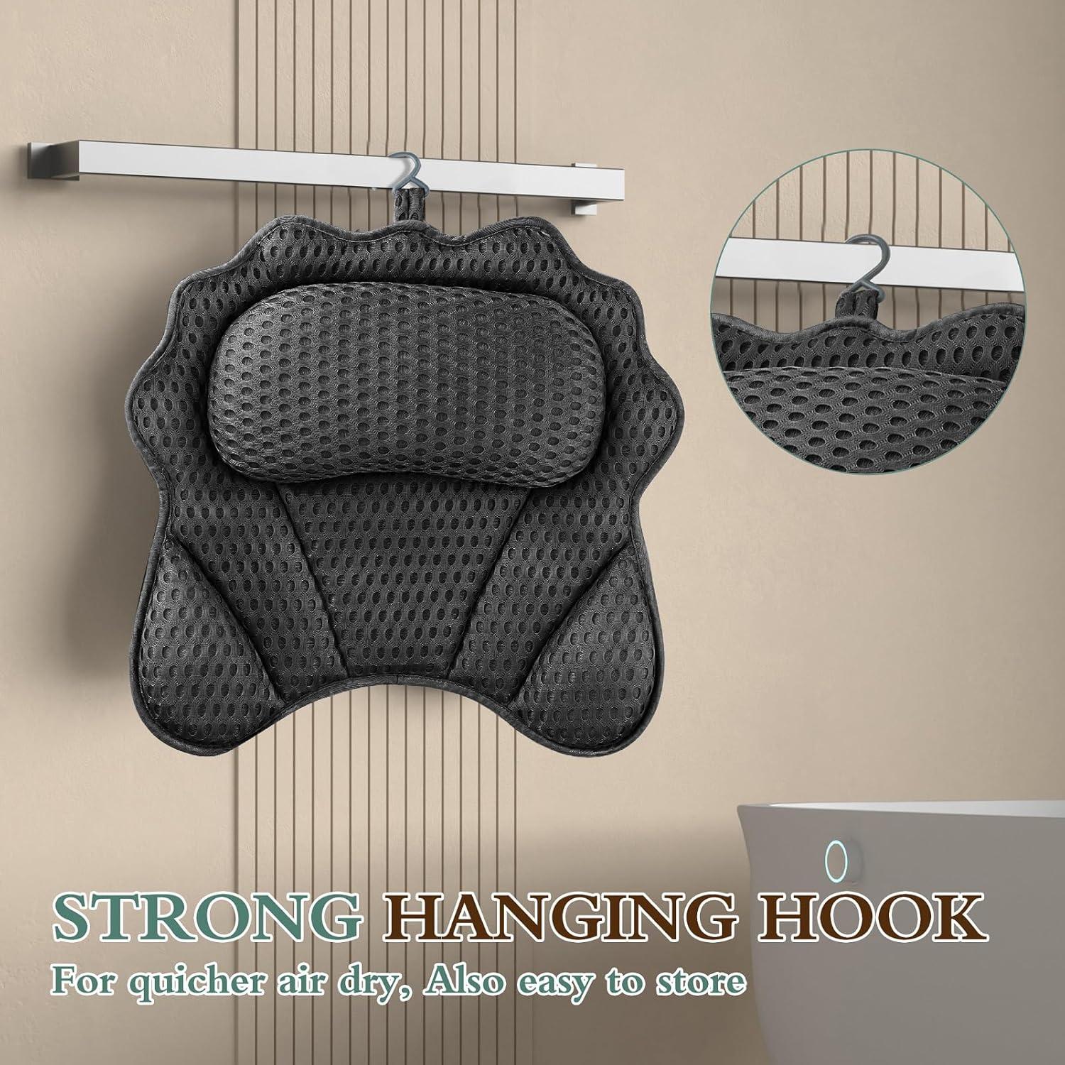 Almohada de baño RUVINCE ergonómica con 6 ventosas - Negro