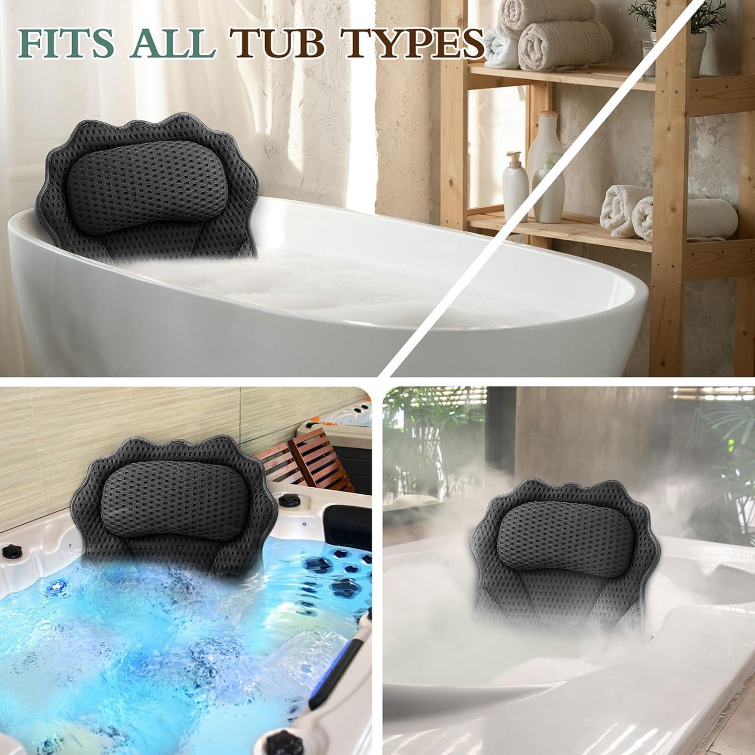 Almohada de baño RUVINCE ergonómica con 6 ventosas - Negro