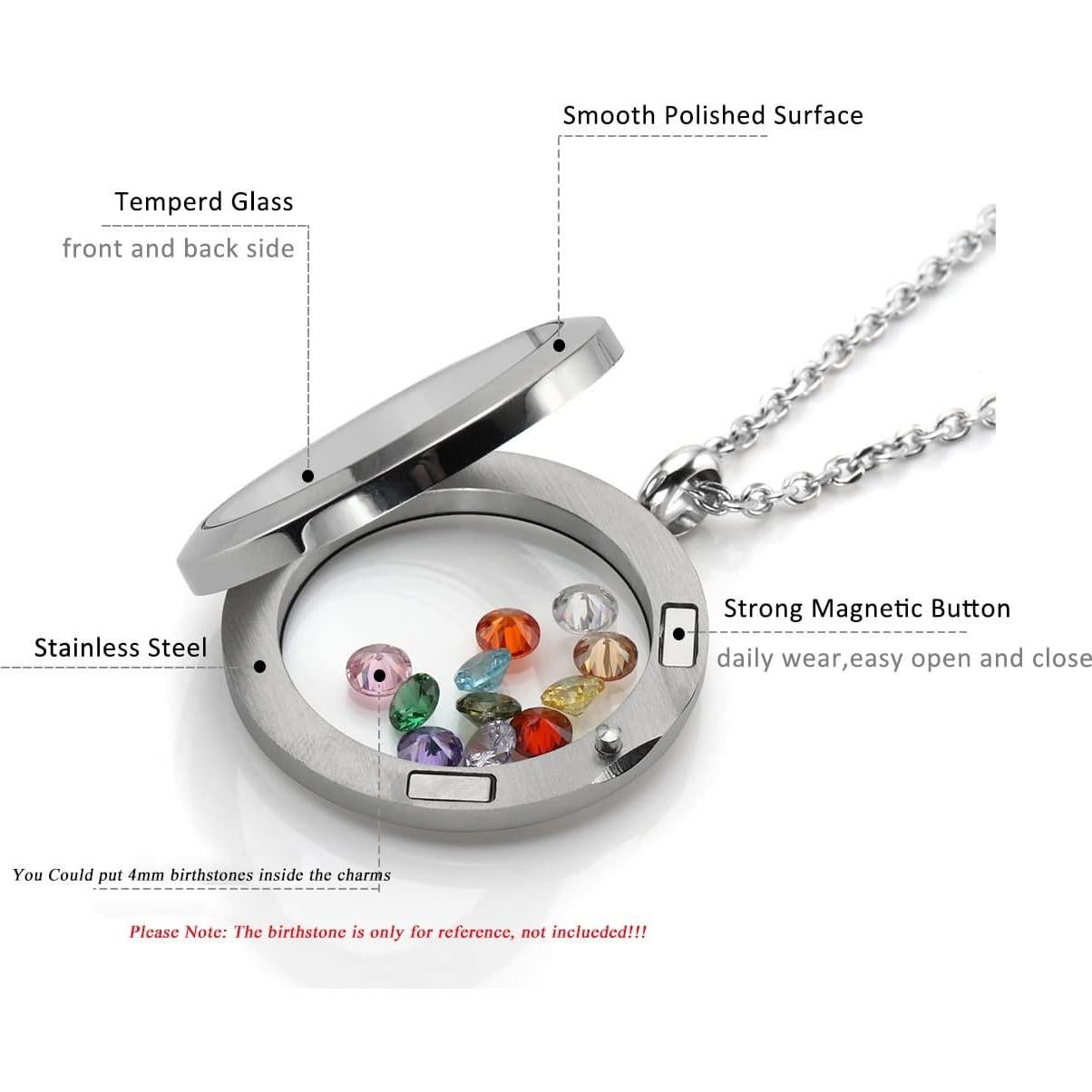 Collar Locket de Vidrio Flotante Jovivi 25mm Acero Inoxidable