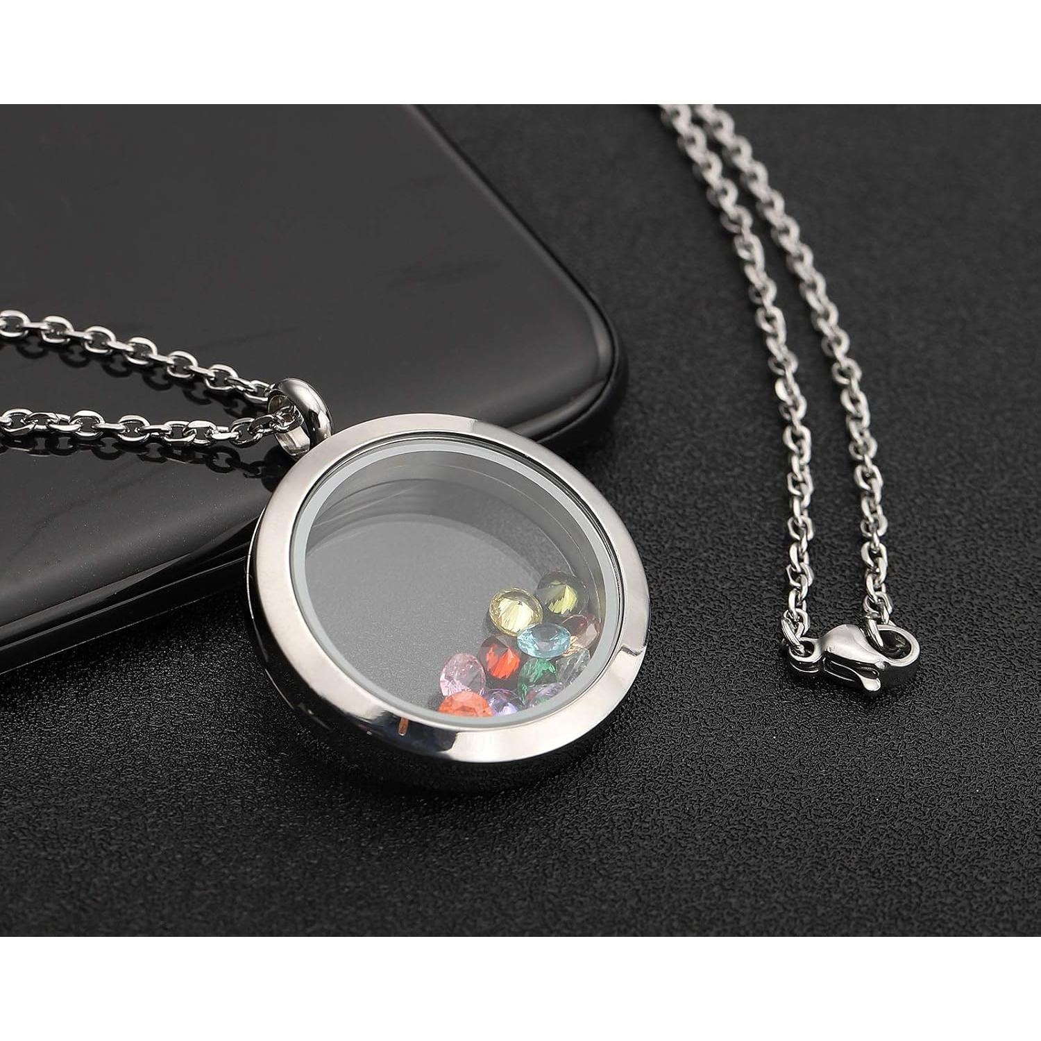 Collar Locket de Vidrio Flotante Jovivi 25mm Acero Inoxidable