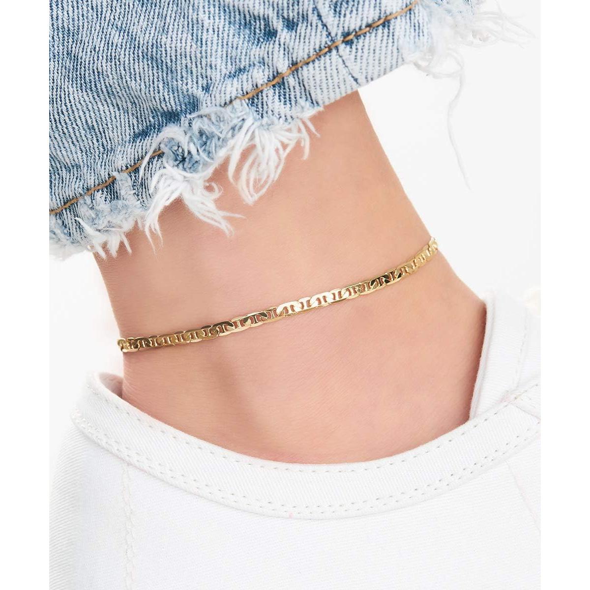 Pulsera de Tobillo Barzel de Eslabones Planos 18K para Mujeres