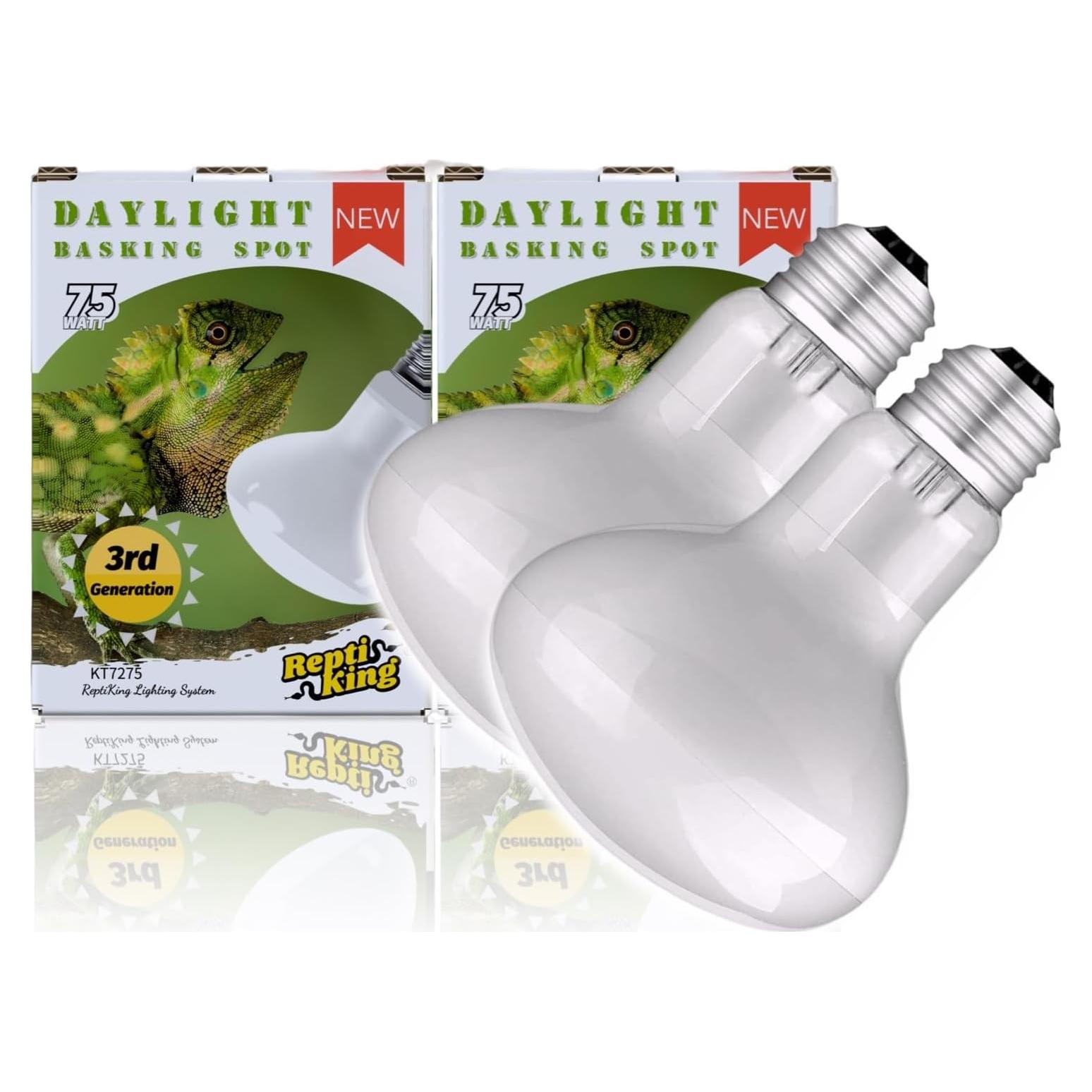 Reptile Heat Bulb Lamp, 2-Pack 75W Daylight Basking Spot, Bearded Dragon/Turtle/Lzard/Gecko Light Bulb, UVA Heat Lamp, Basking Light for Reptiles
