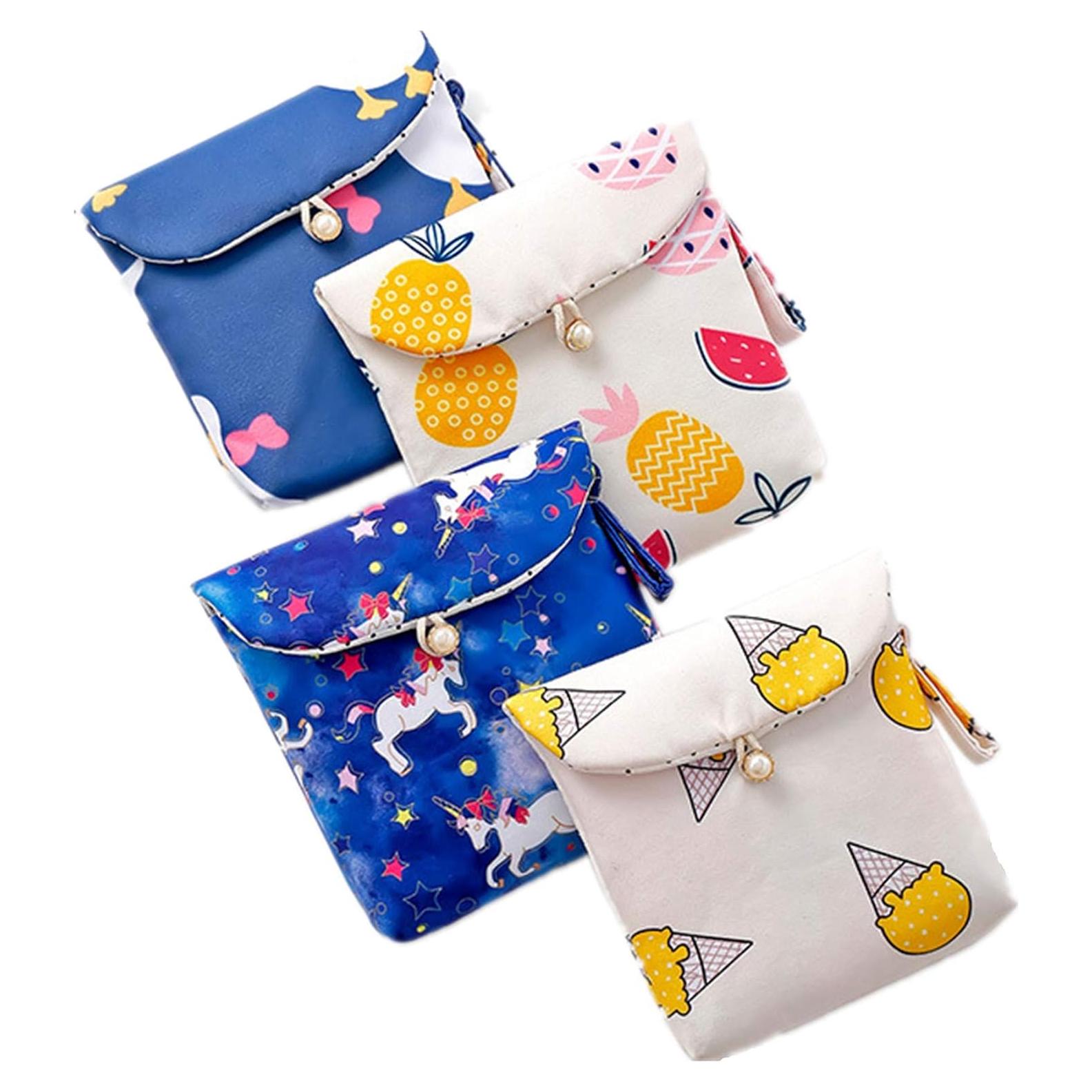 4 Bolsos de Algodón para Toallas Sanitarias Tiger007 13x13cm