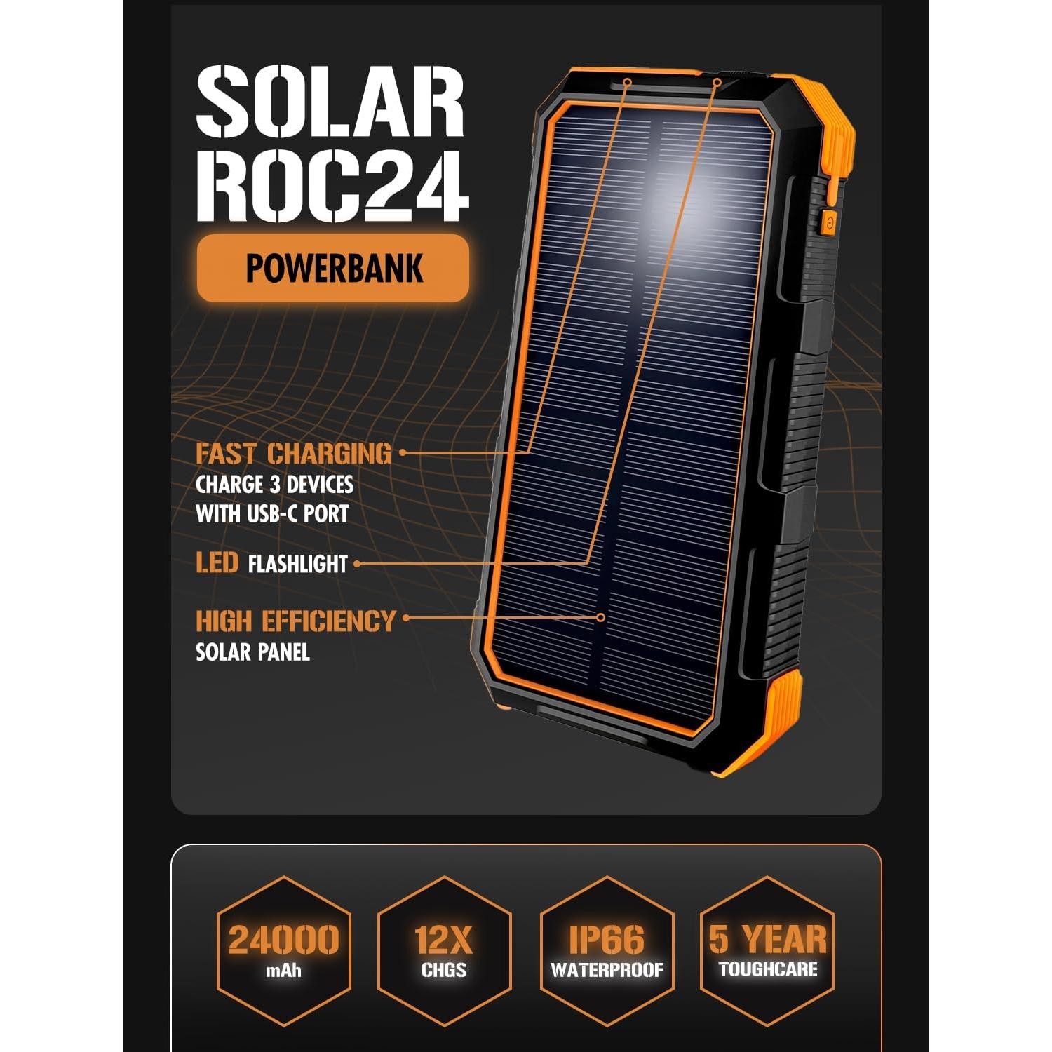 Banco de energía solar ToughTested 24000mAh con USB-C