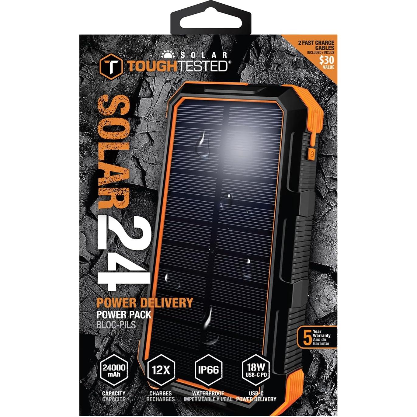 Banco de energía solar ToughTested 24000mAh con USB-C