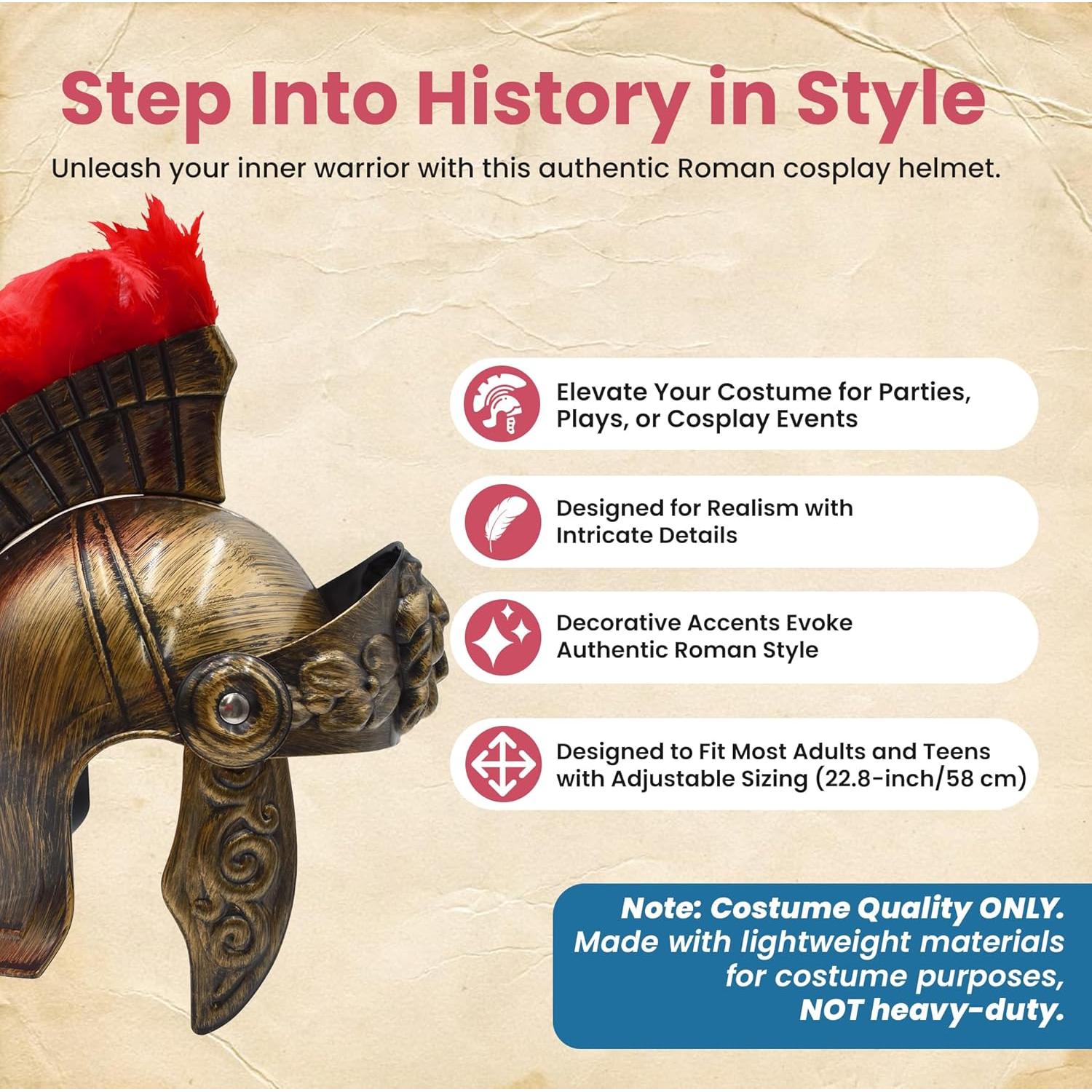 Casco Romano Gladiador Adulto Nicky Bigs con Pluma Roja