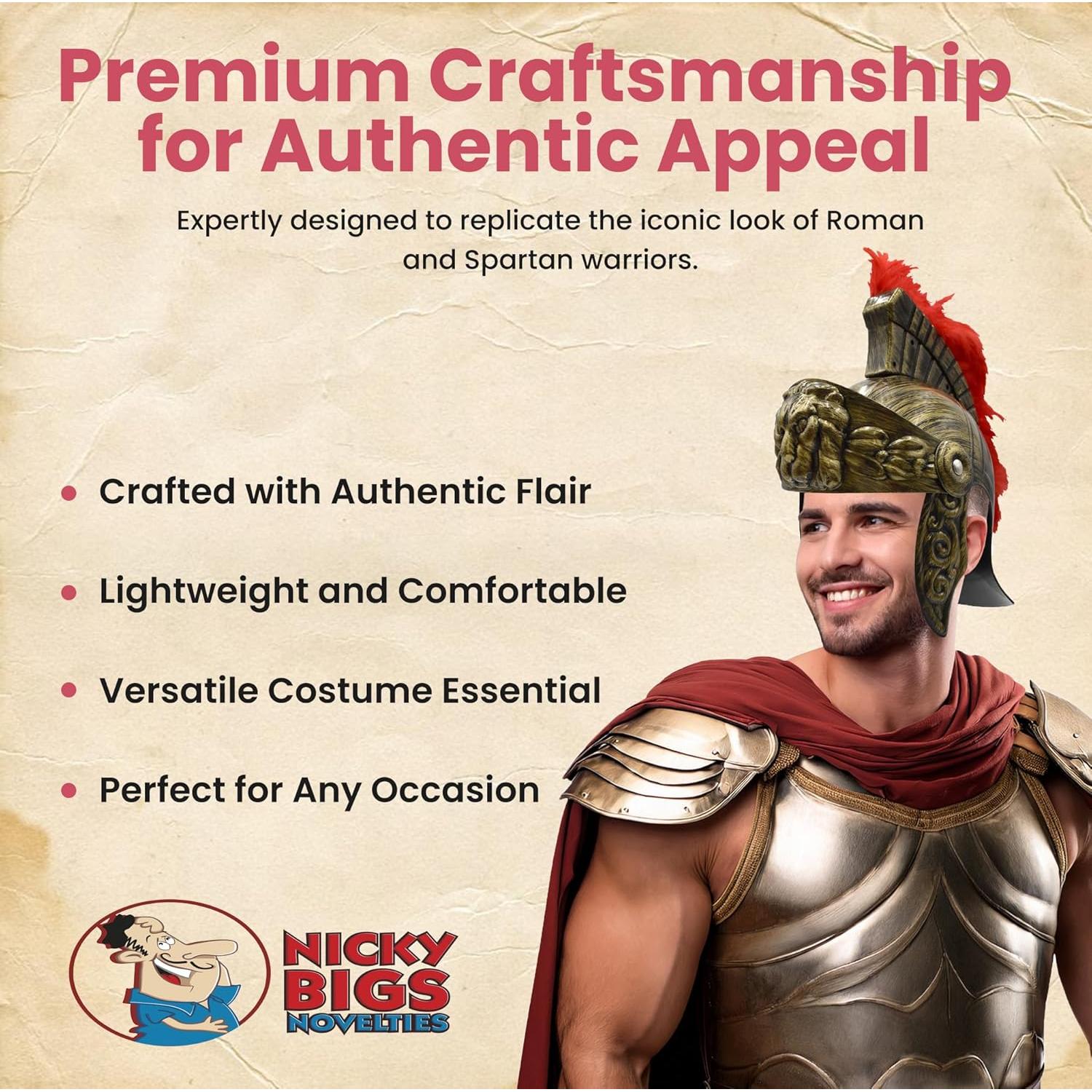 Casco Romano Gladiador Adulto Nicky Bigs con Pluma Roja