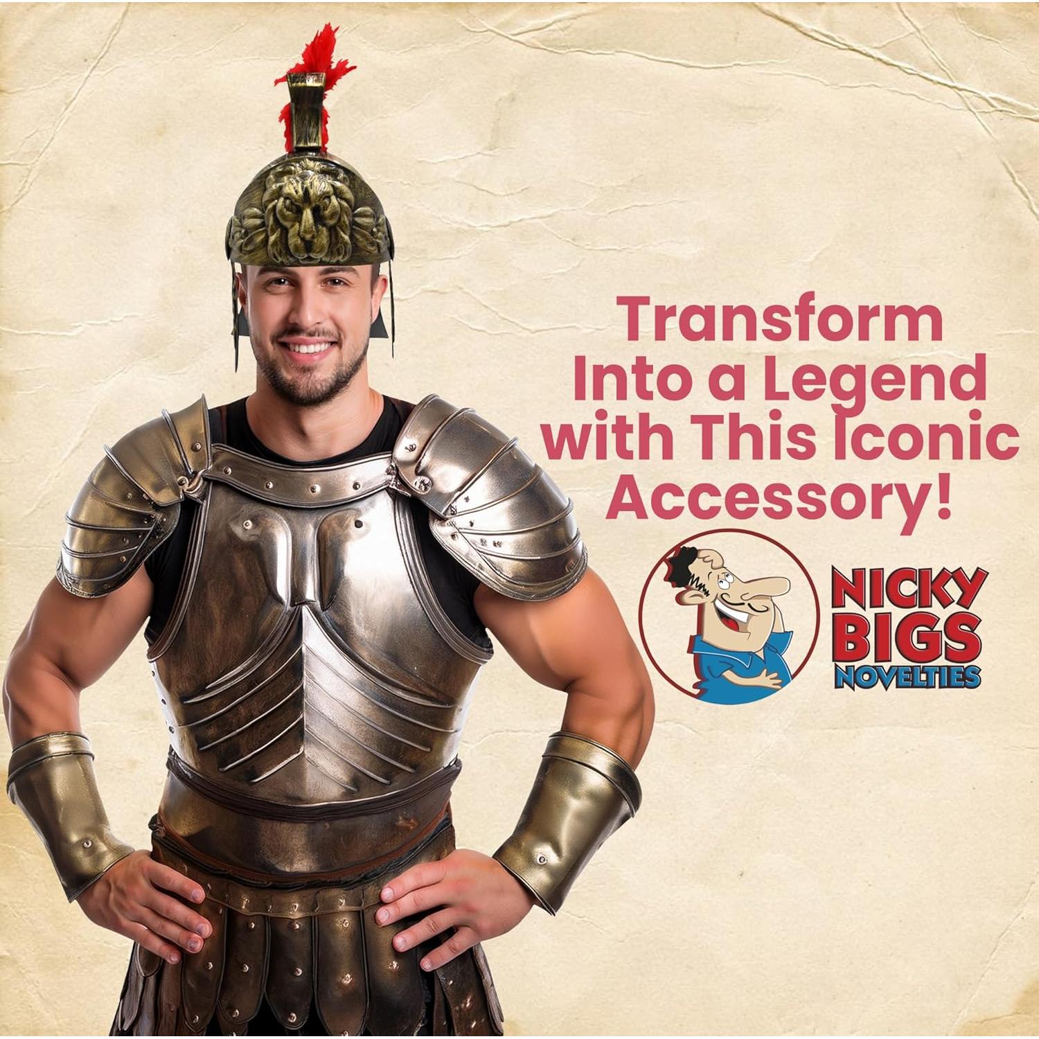 Casco Romano Gladiador Adulto Nicky Bigs con Pluma Roja