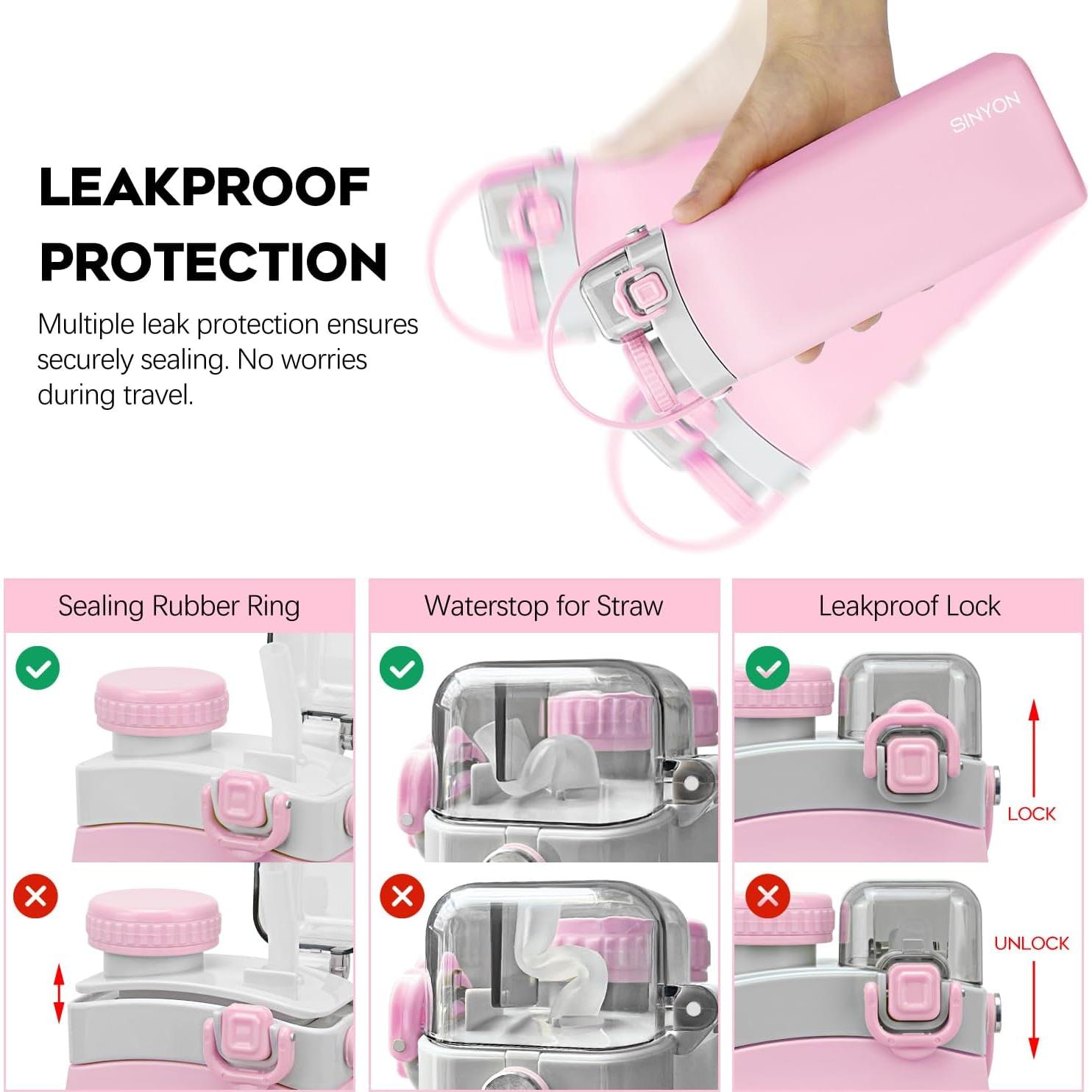 Botella de Agua Plegable Sinyon 600ml Silicona Rosa a Prueba de Fugas
