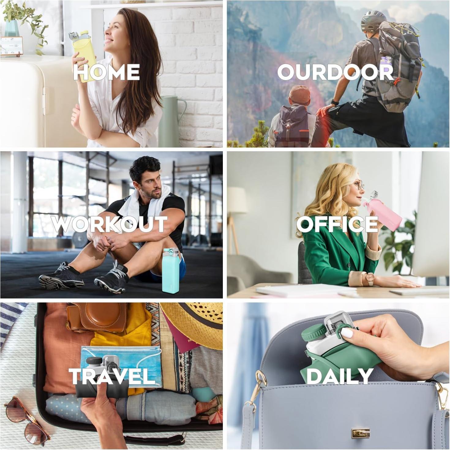 Botella de Agua Plegable Sinyon 600ml Silicona Rosa a Prueba de Fugas