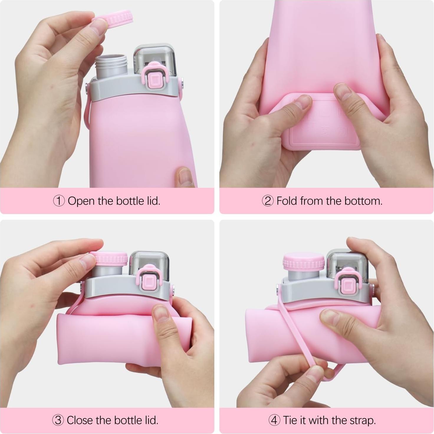 Botella de Agua Plegable Sinyon 600ml Silicona Rosa a Prueba de Fugas